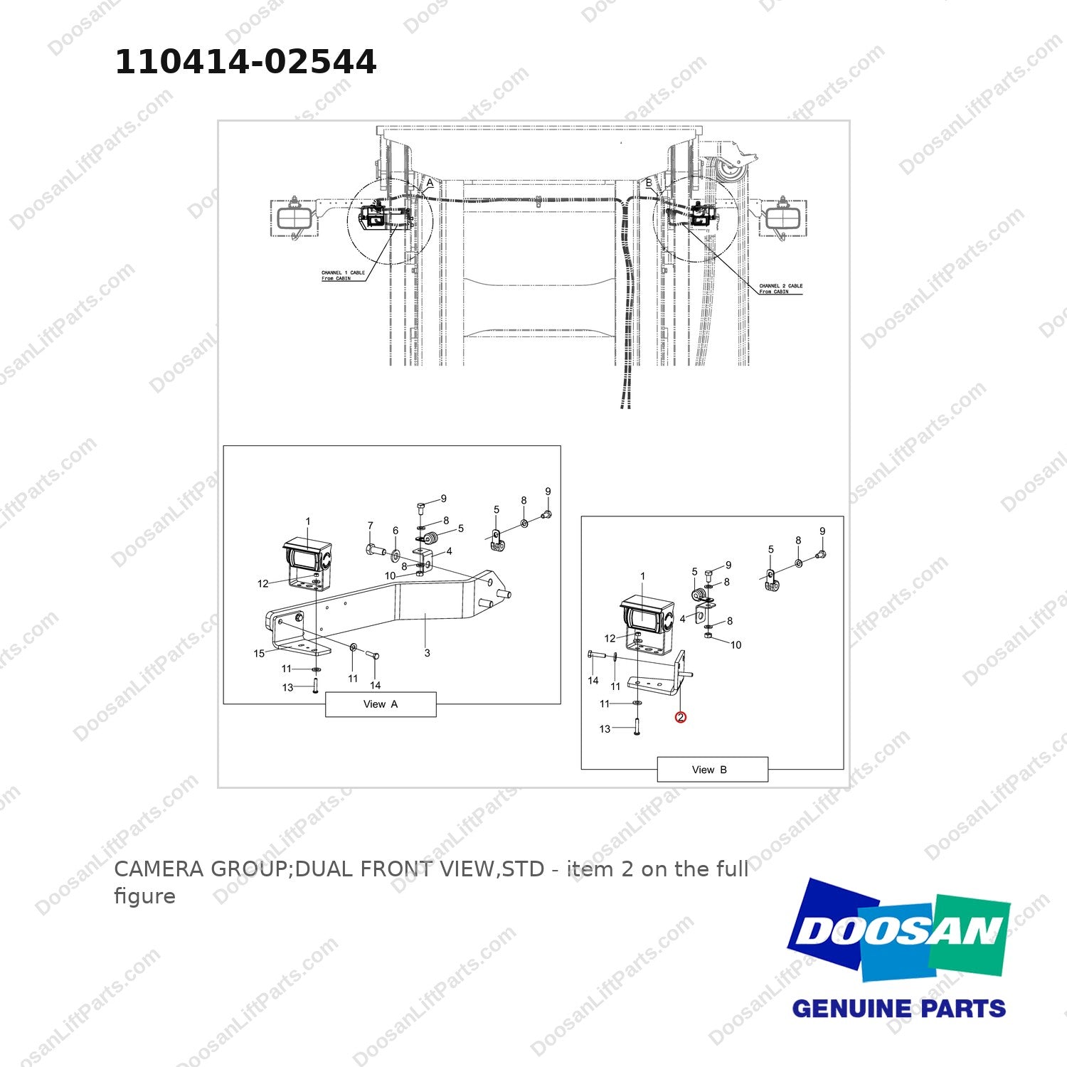 110414-02544 CAMERA GROUP;DUAL FRONT VIEW,STD - full parts diagram, item 2 marked - genuine Doosan / Bobcat forklift part