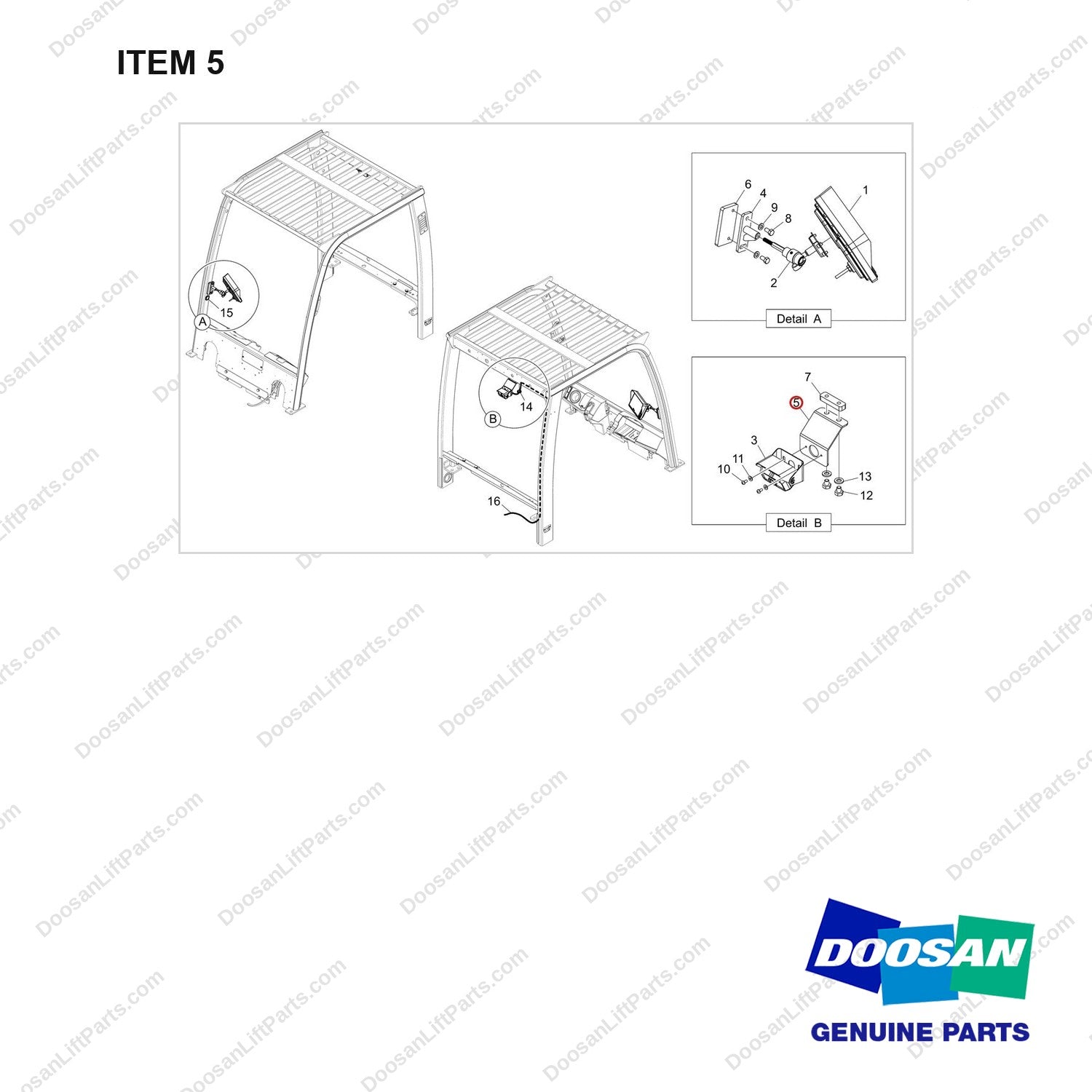 110414-02762 OPTION-REAR VIEW CAMERA;FOR OVHG - full parts diagram, item 5 marked - genuine Doosan / Bobcat forklift part