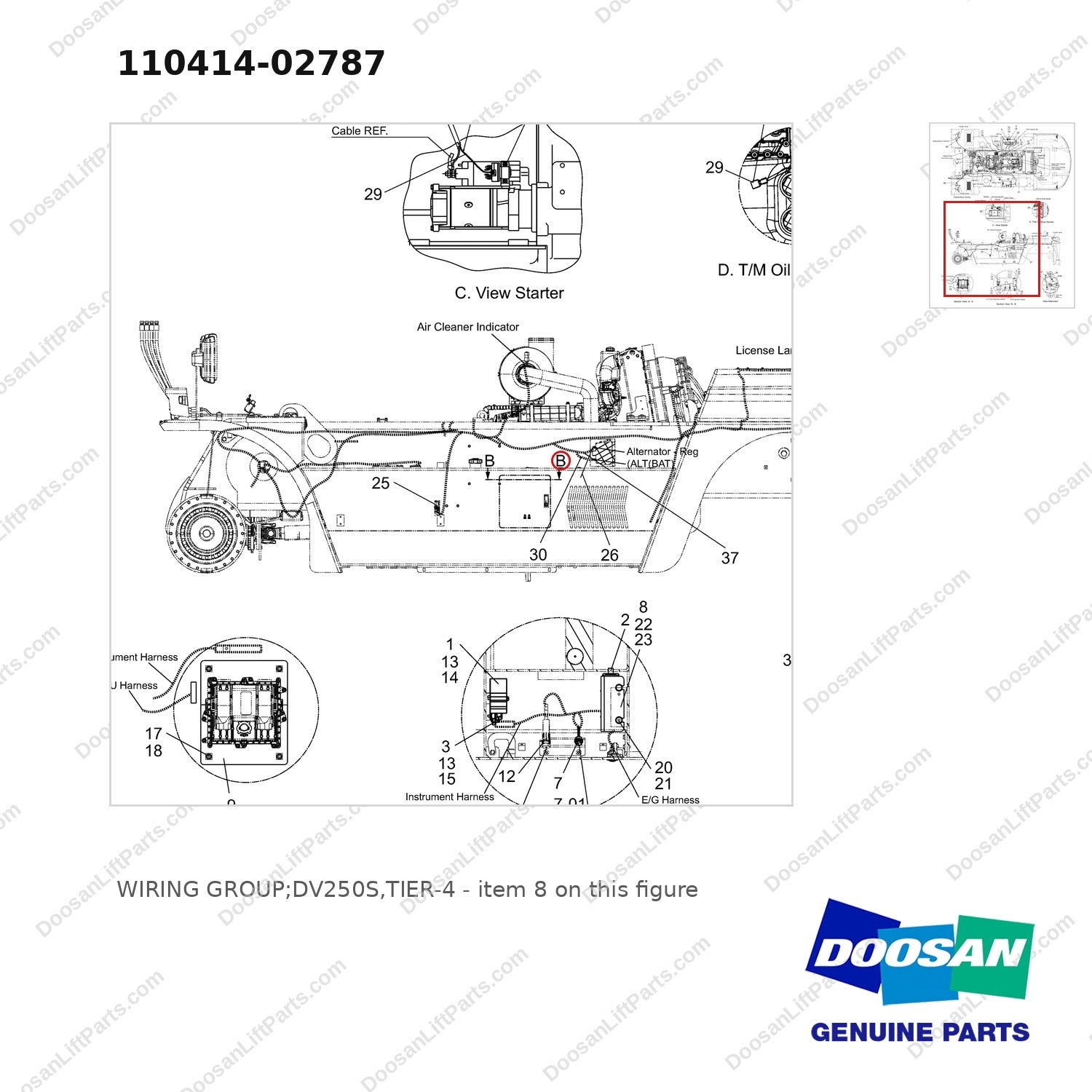 110414-02787 WIRING GROUP;DV250S,TIER-4 - parts diagram, item 8 shown - genuine Doosan / Bobcat forklift part