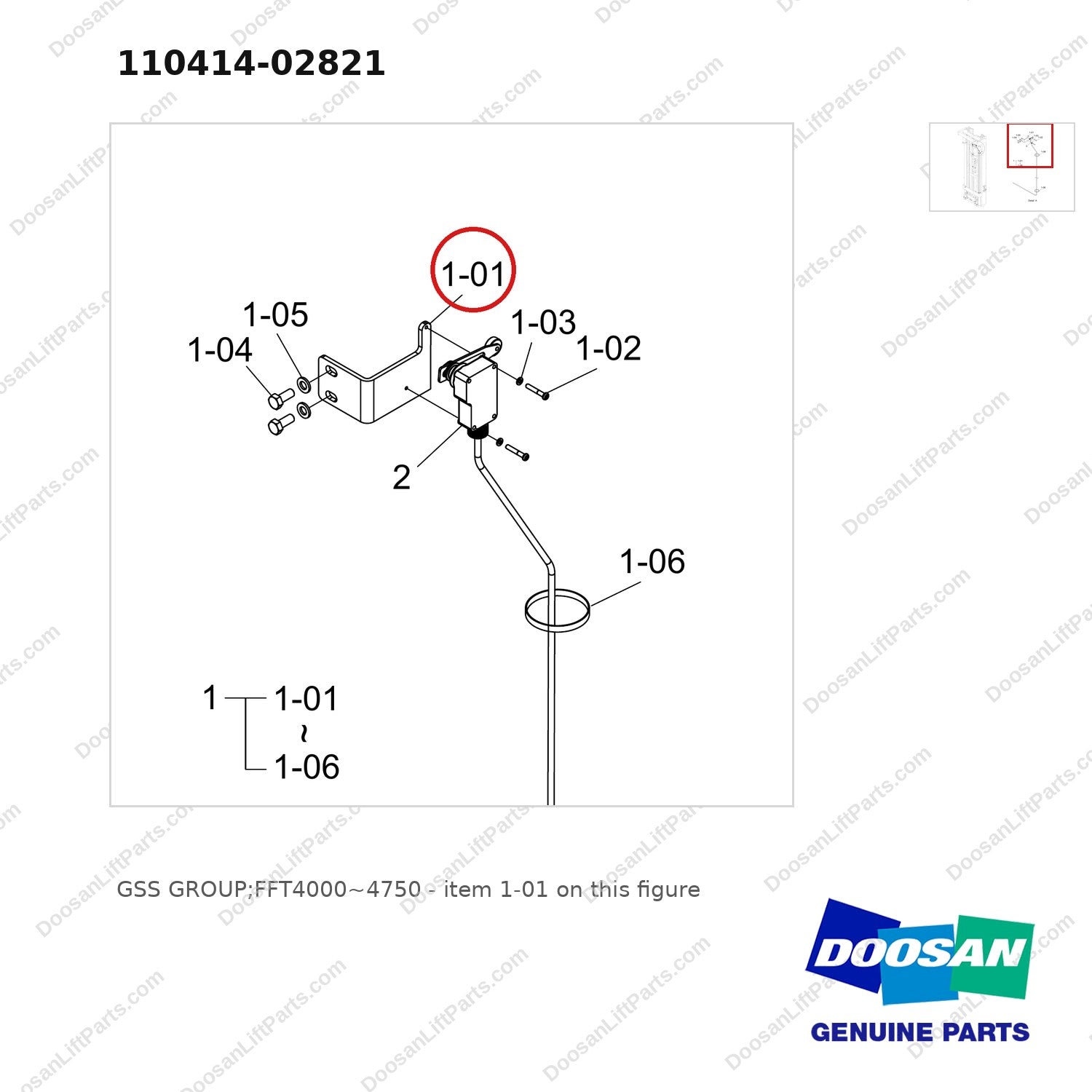 110414-02821 GSS GROUP;FFT4000~4750 - parts diagram, item 1-01 shown - genuine Doosan / Bobcat forklift part