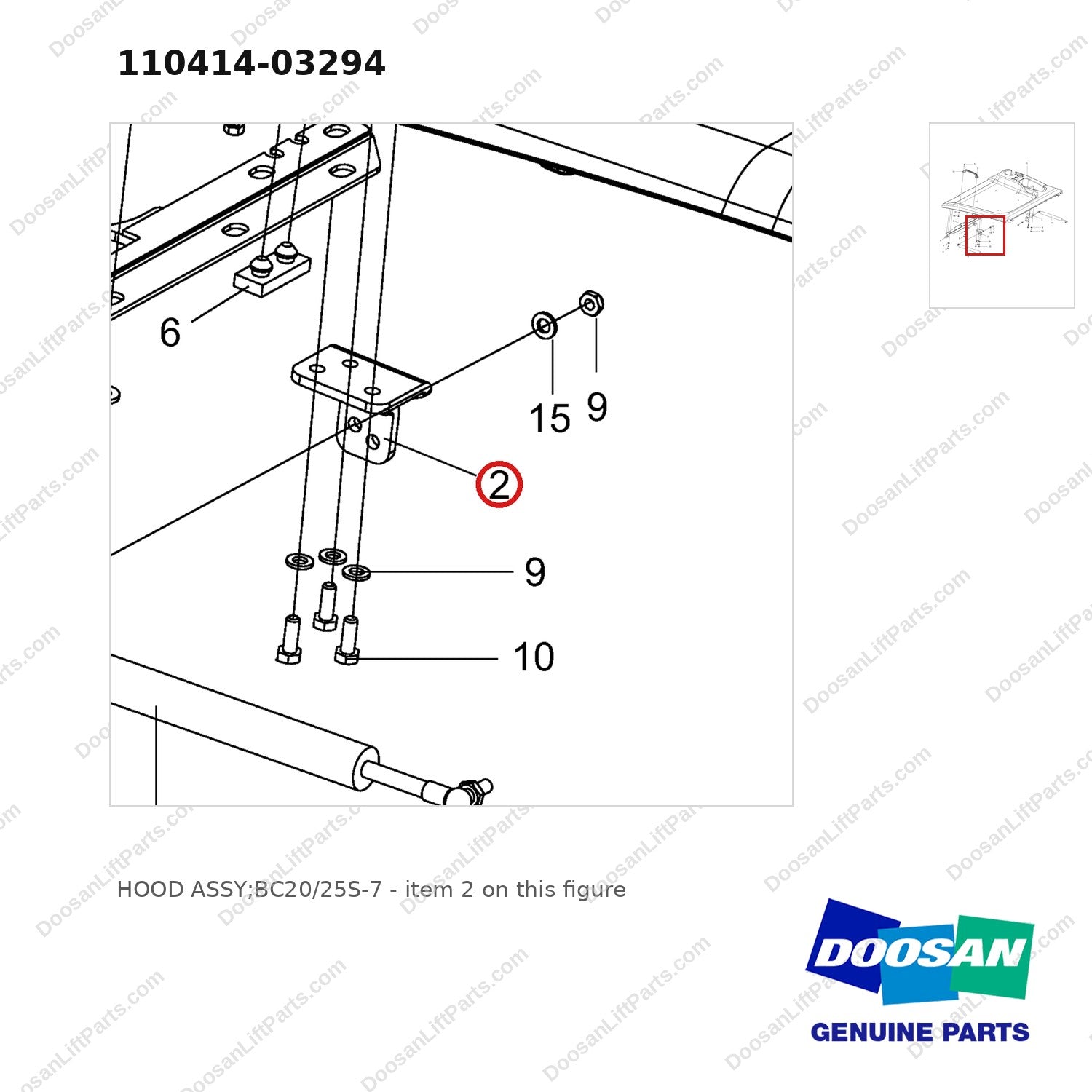 110414-03294 HOOD ASSY;BC20/25S-7 - parts diagram, item 2 shown - genuine Doosan / Bobcat forklift part
