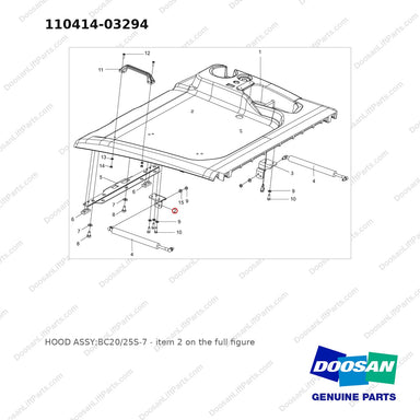 110414-03294 HOOD ASSY;BC20/25S-7 - full parts diagram, item 2 marked - genuine Doosan / Bobcat forklift part