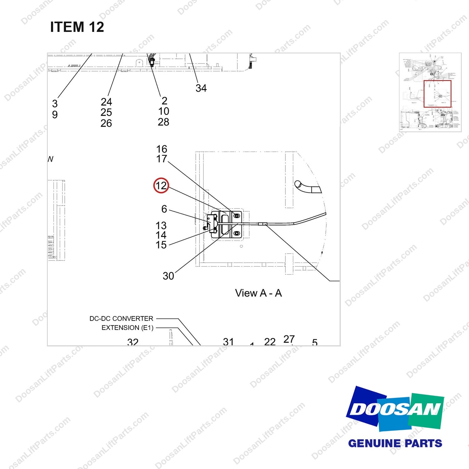 110414-04352 WIRE GROUP - parts diagram, item 12 shown - genuine Doosan / Bobcat forklift part