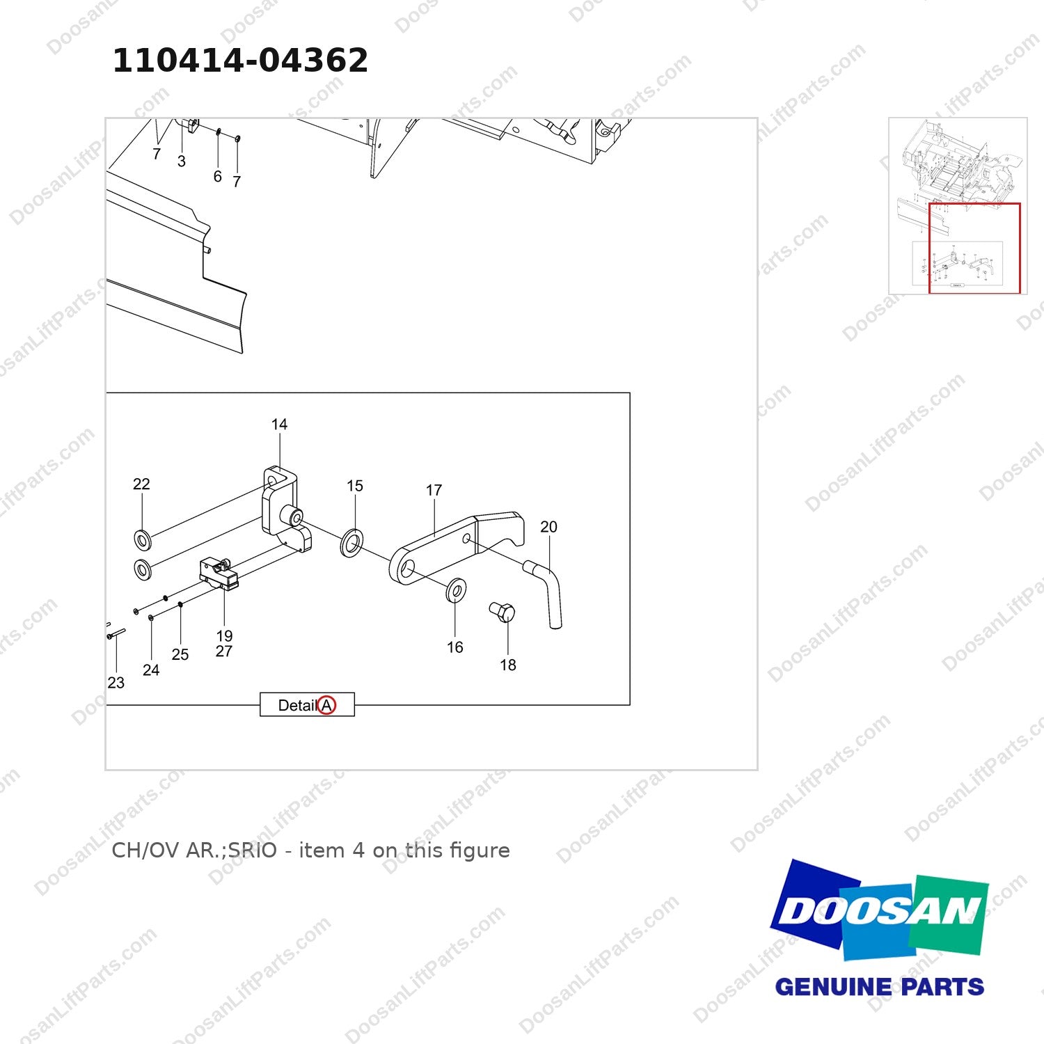 110414-04362 CH/OV AR.;SRIO - parts diagram, item 4 shown - genuine Doosan / Bobcat forklift part