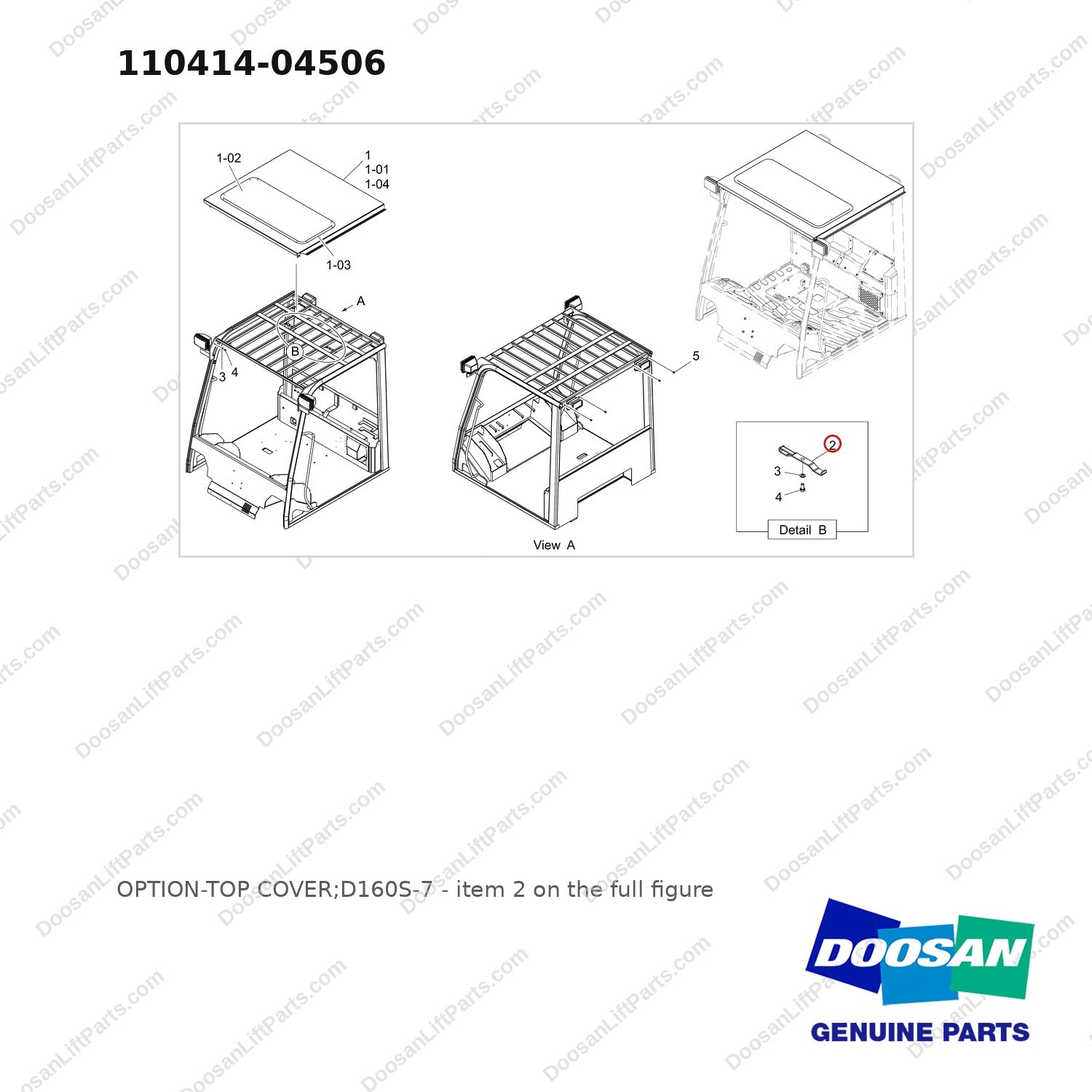 110414-04506 OPTION-TOP COVER;D160S-7 - full parts diagram, item 2 marked - genuine Doosan / Bobcat forklift part