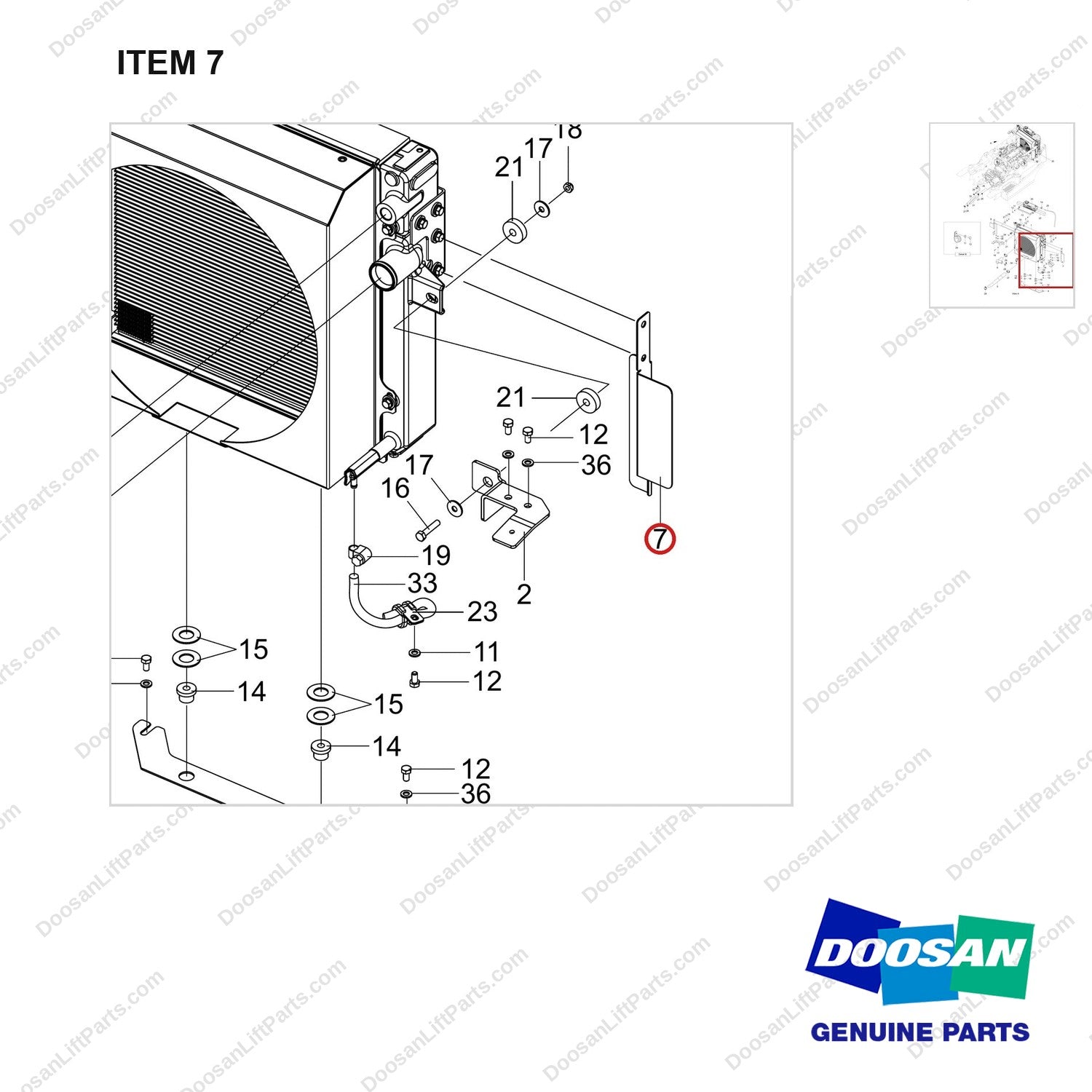 110414-04514 RADIATOR GROUP;COOLING - parts diagram, item 7 shown - genuine Doosan / Bobcat forklift part