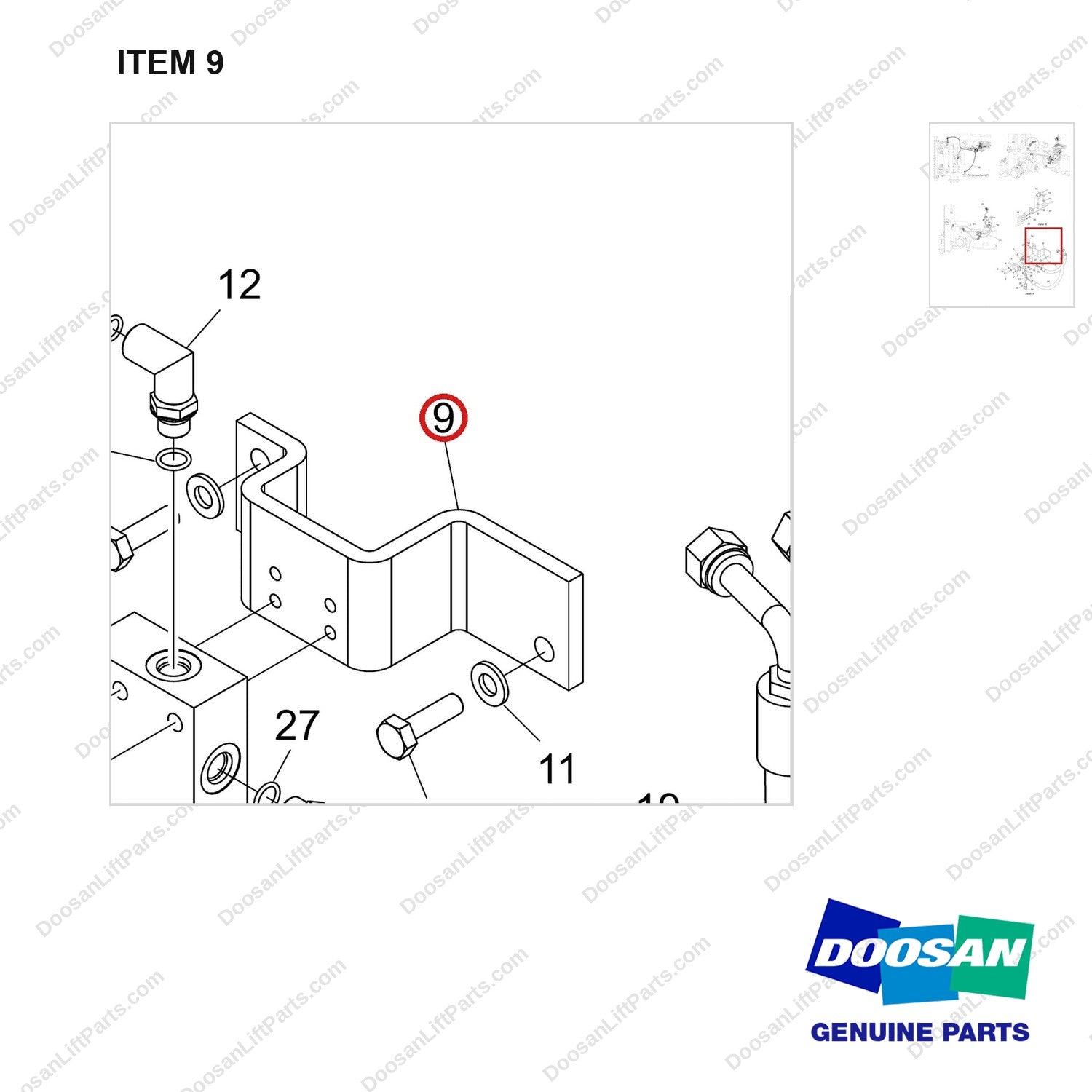 110414-04519 CH/OV AR-AUTO TILT LEVELING - parts diagram, item 9 shown - genuine Doosan / Bobcat forklift part
