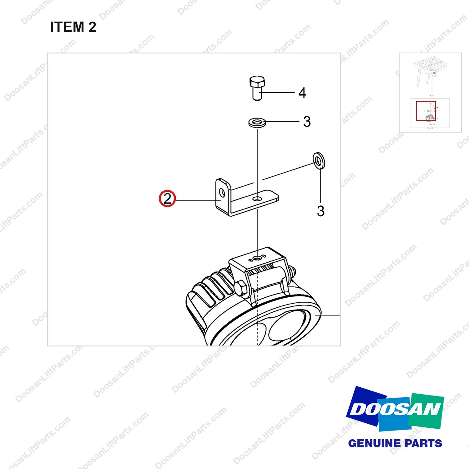 110414-04735 LIGHT GP,SAFETY BLUE SPOT;REAR - parts diagram, item 2 shown - genuine Doosan / Bobcat forklift part