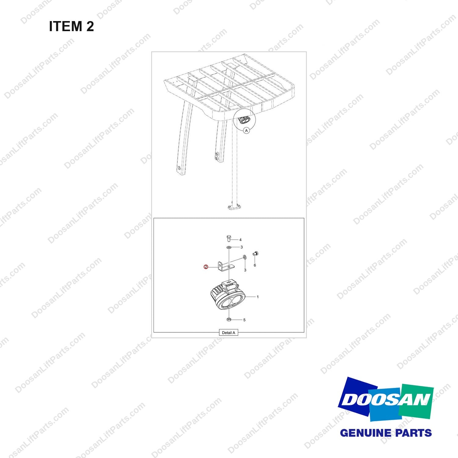 110414-04735 LIGHT GP,SAFETY BLUE SPOT;REAR - full parts diagram, item 2 marked - genuine Doosan / Bobcat forklift part