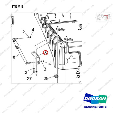 110414-04860 HOOD GROUP - parts diagram, item 8 shown - genuine Doosan / Bobcat forklift part