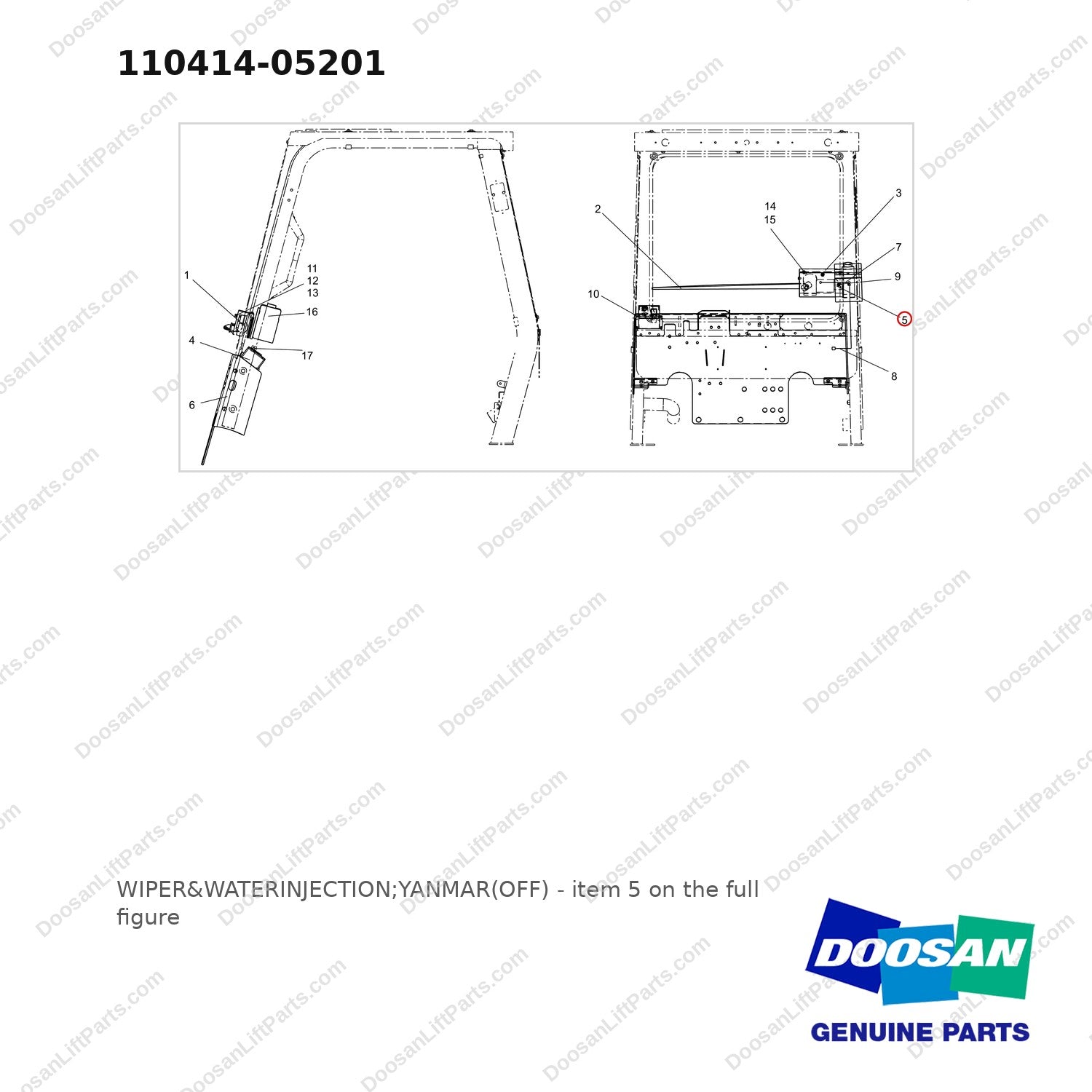110414-05201 WIPER&WATERINJECTION;YANMAR(OFF) - full parts diagram, item 5 marked - genuine Doosan / Bobcat forklift part