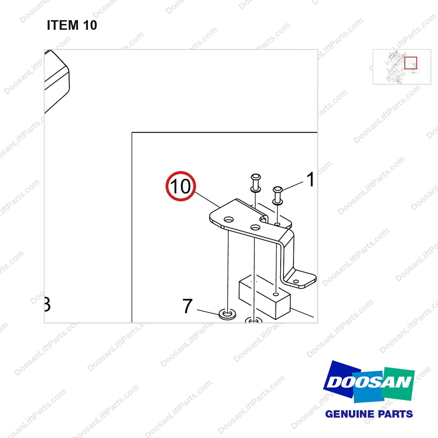 110414-05696 HOOD ASSY;4T FINGERTIP - parts diagram, item 10 shown - genuine Doosan / Bobcat forklift part
