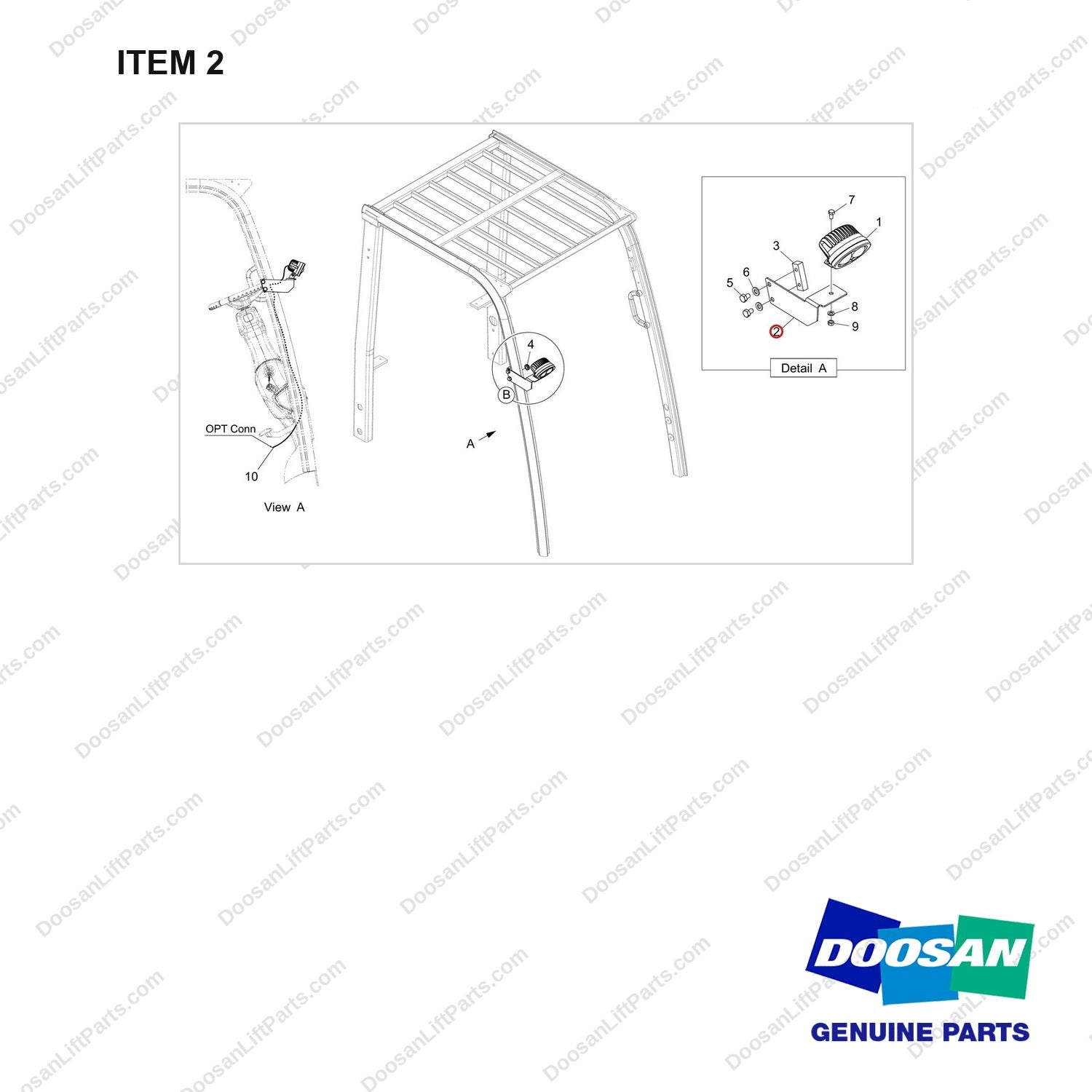 110414-05716 OPTION-SAFETY LIGHT FRONT;BLUE ALWAYS ON - full parts diagram, item 2 marked - genuine Doosan / Bobcat forklift part