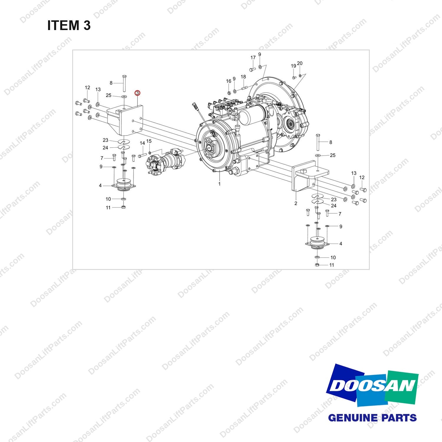 110414-05781 TRANSMISSION GP;D40S-9 - full parts diagram, item 3 marked - genuine Doosan / Bobcat forklift part