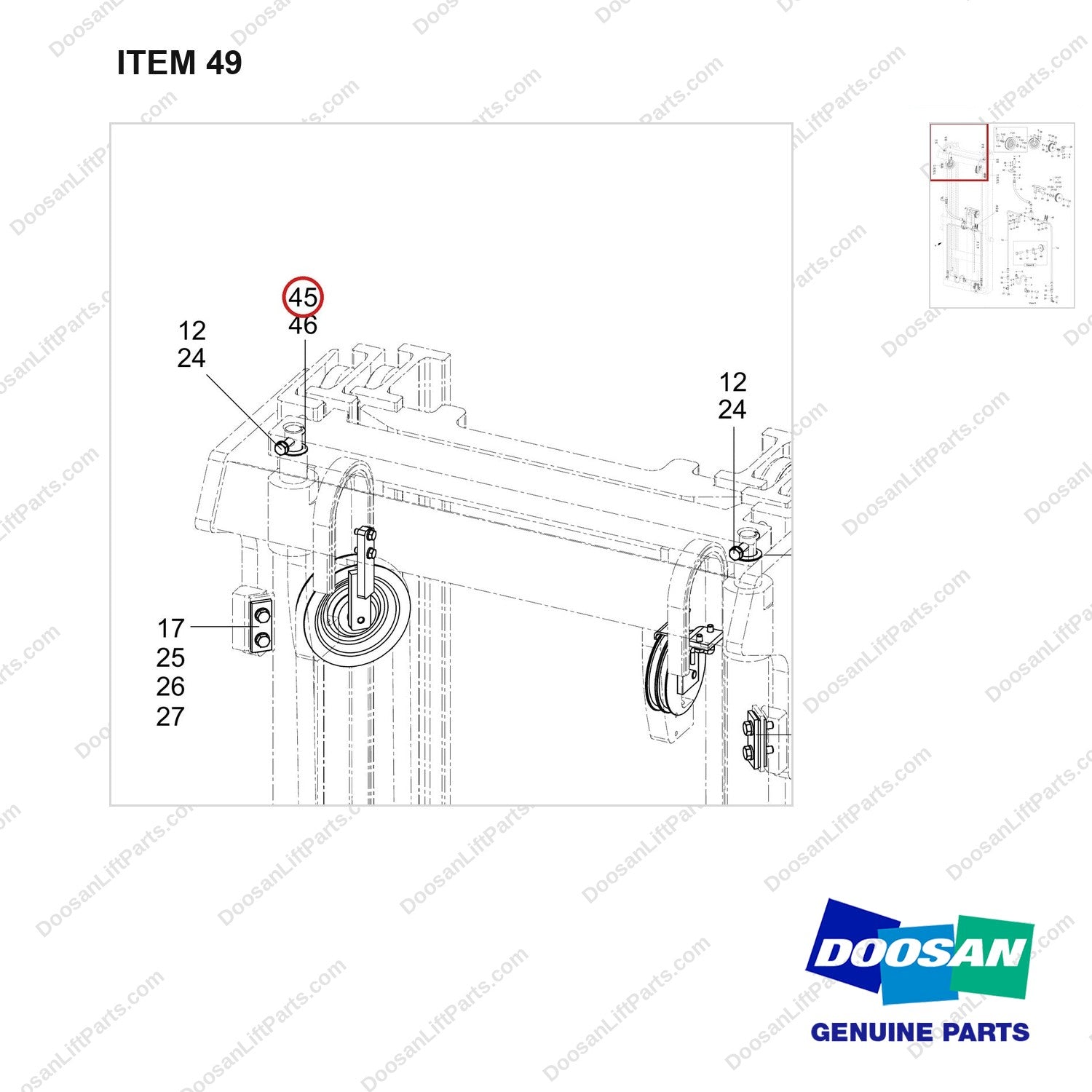 110414-05870 MOUNT GROUP,LIFT;FFT6100 - parts diagram, item 49 shown - genuine Doosan / Bobcat forklift part