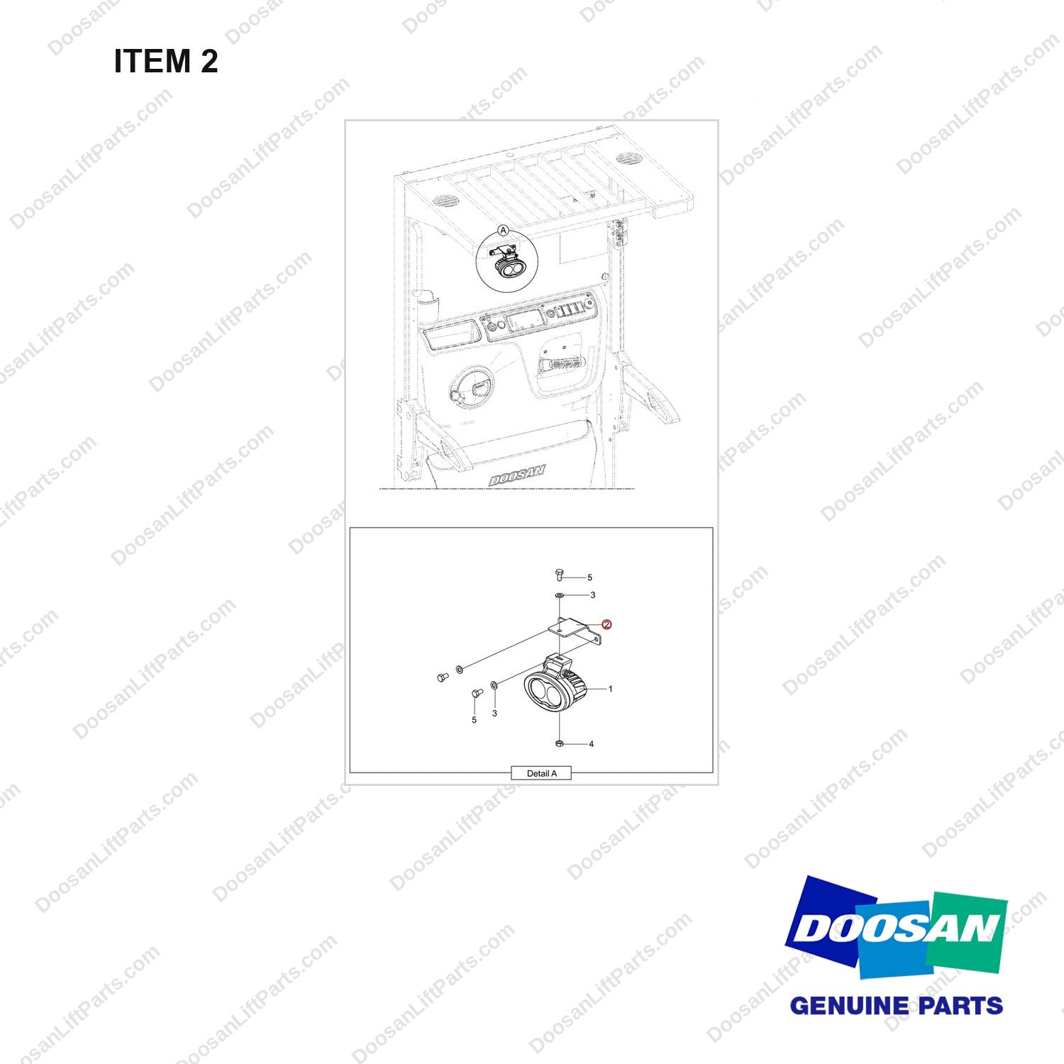 110414-05897 LAMP;SAFETY - full parts diagram, item 2 marked - genuine Doosan / Bobcat forklift part