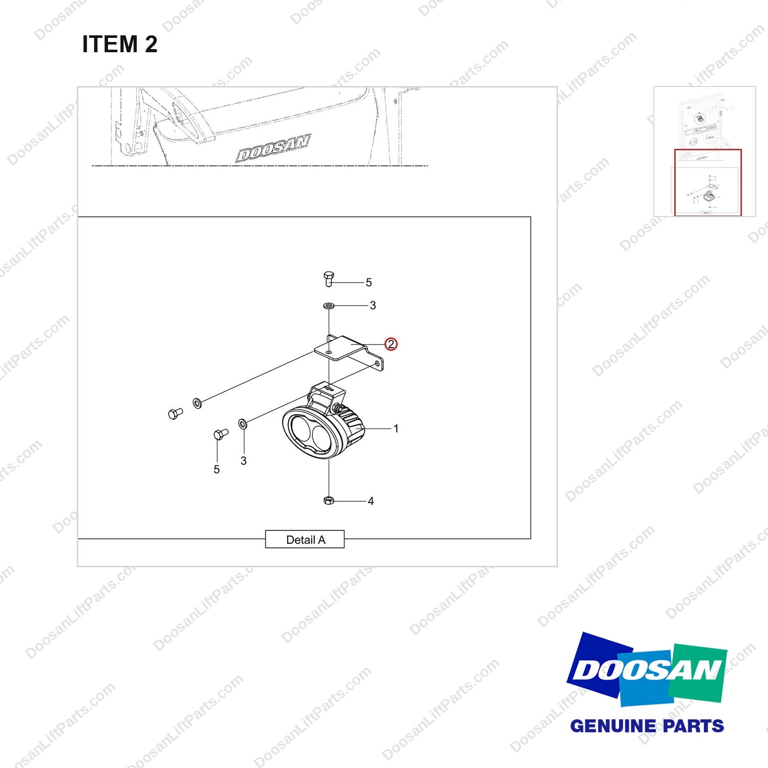 110414-05897 LAMP;SAFETY - parts diagram, item 2 shown - genuine Doosan / Bobcat forklift part