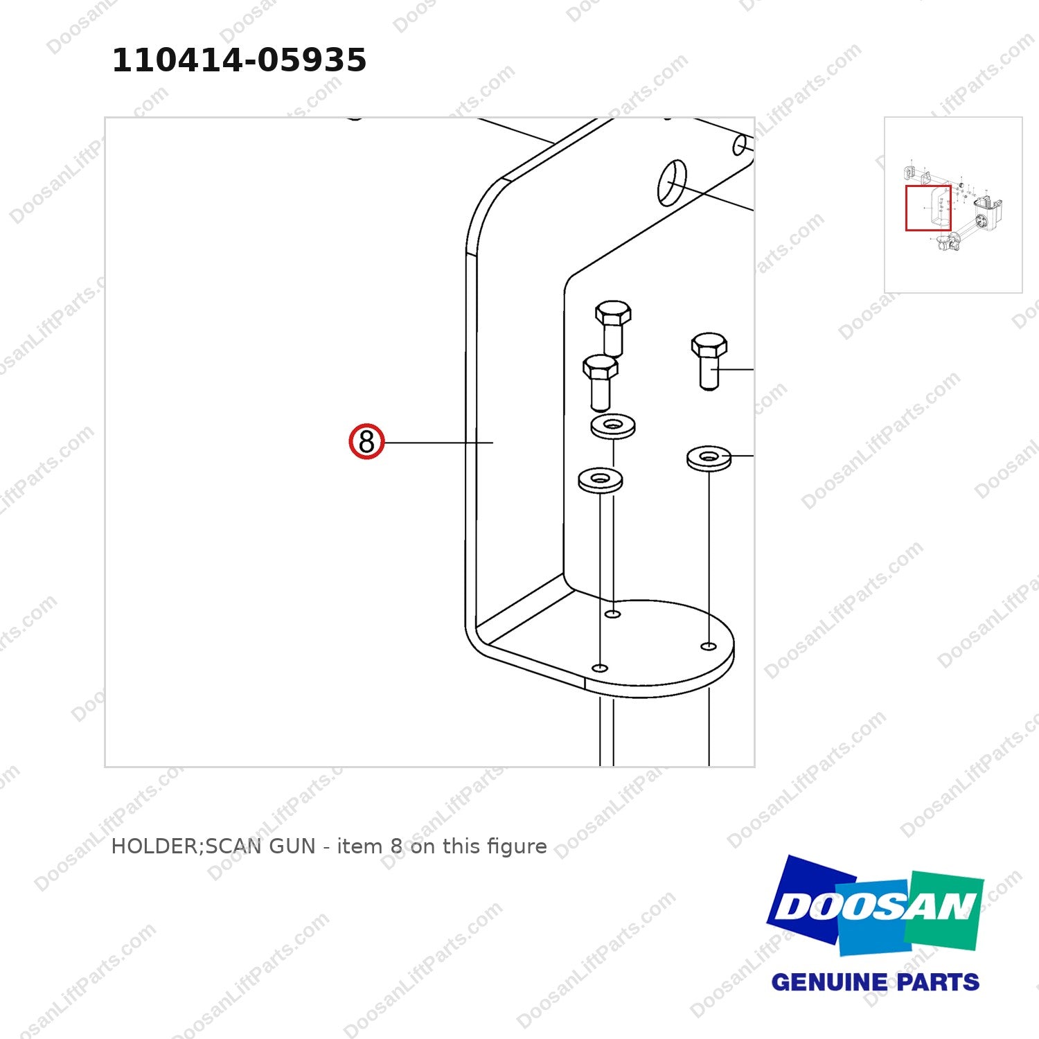 110414-05935 HOLDER;SCAN GUN - parts diagram, item 8 shown - genuine Doosan / Bobcat forklift part