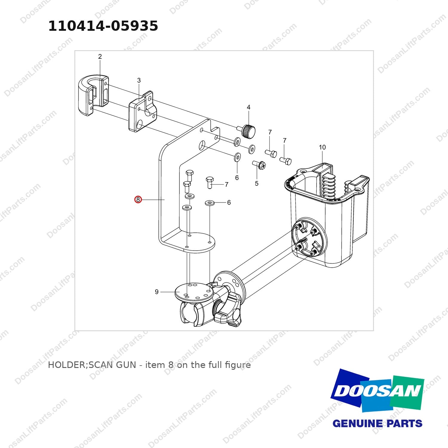 110414-05935 HOLDER;SCAN GUN - full parts diagram, item 8 marked - genuine Doosan / Bobcat forklift part