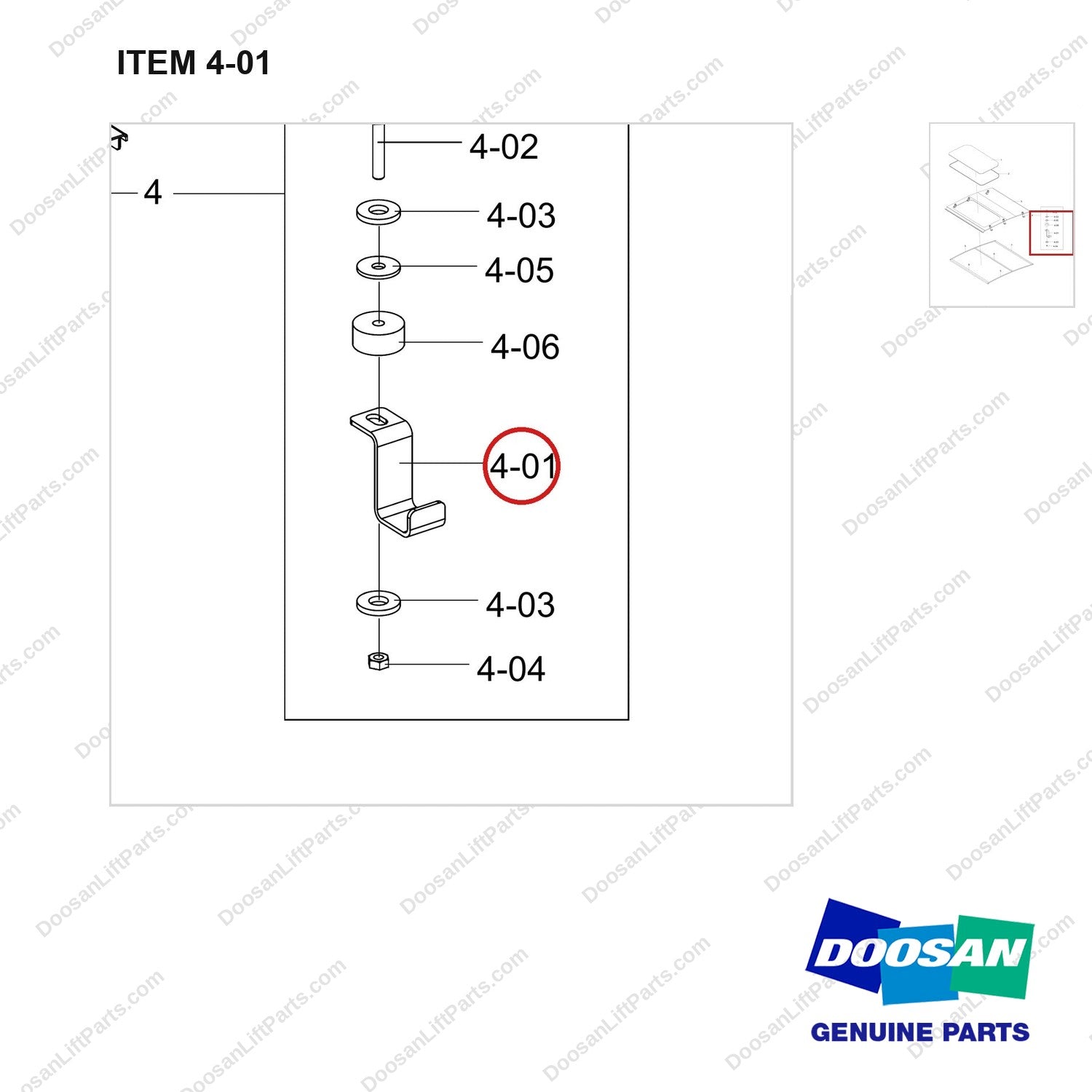 110414-05997 OVERHEAD GUARD;4T,STANDARD M/A - parts diagram, item 4-01 shown - genuine Doosan / Bobcat forklift part