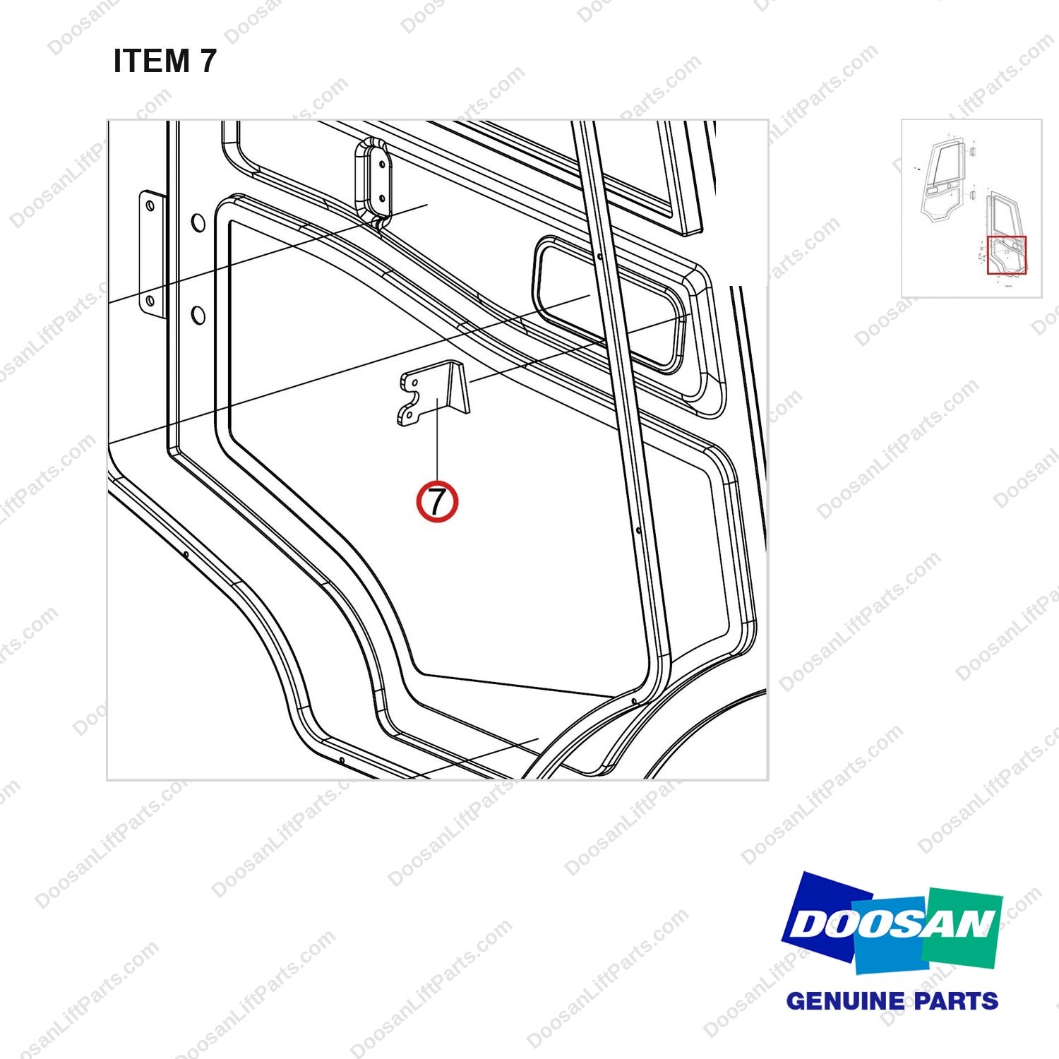 110414-06114 DOOR ASSY,SIDE;LH - parts diagram, item 7 shown - genuine Doosan / Bobcat forklift part