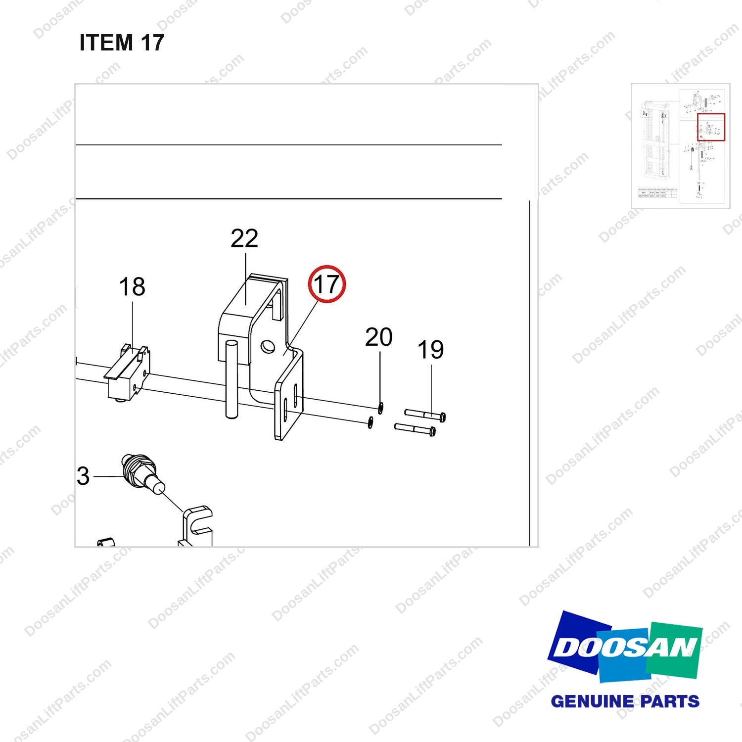 110414-06198 MOUNT GROUP;HARNESS - parts diagram, item 17 shown - genuine Doosan / Bobcat forklift part