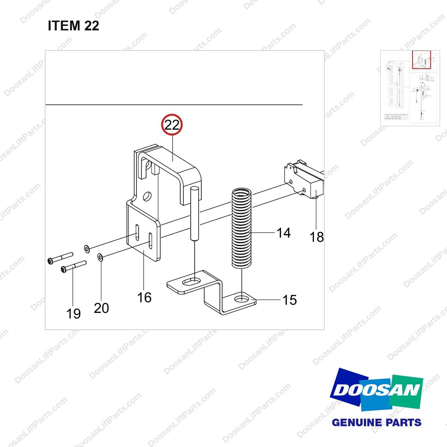110414-06264 MOUNT GROUP;HARNESS - parts diagram, item 22 shown - genuine Doosan / Bobcat forklift part