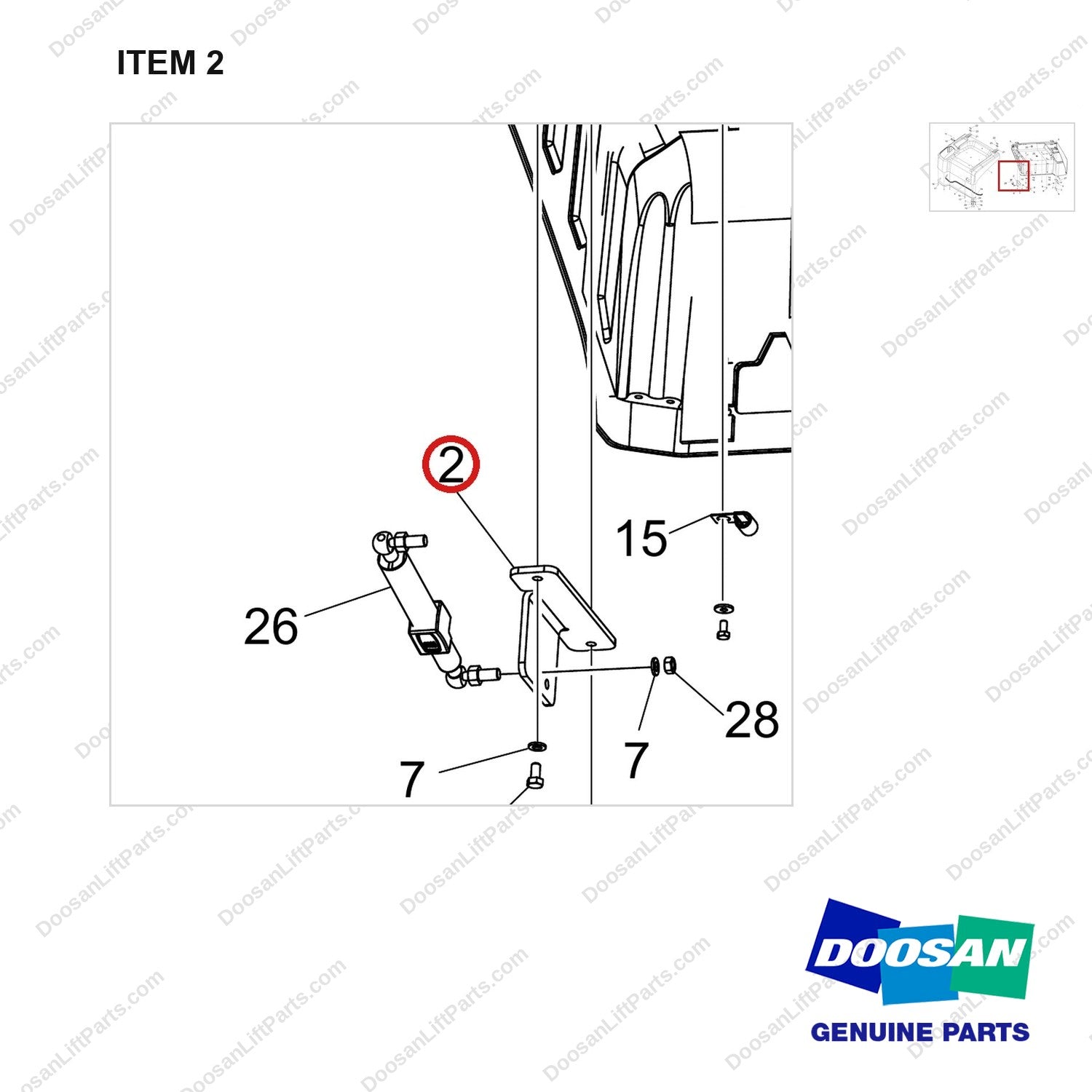 110414-06468 HOOD MODULE;D25S-9 - parts diagram, item 2 shown - genuine Doosan / Bobcat forklift part