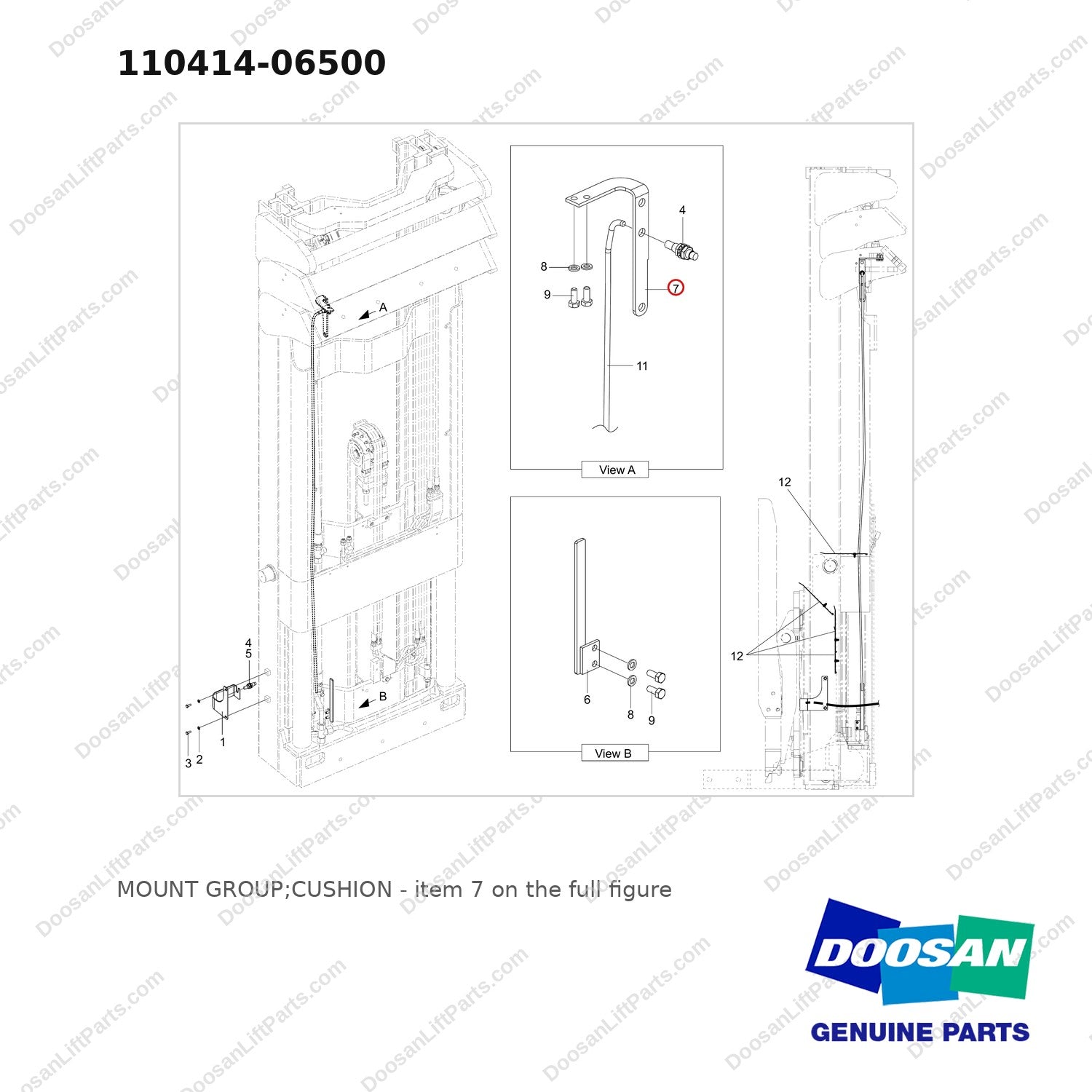 110414-06500 MOUNT GROUP;CUSHION - full parts diagram, item 7 marked - genuine Doosan / Bobcat forklift part
