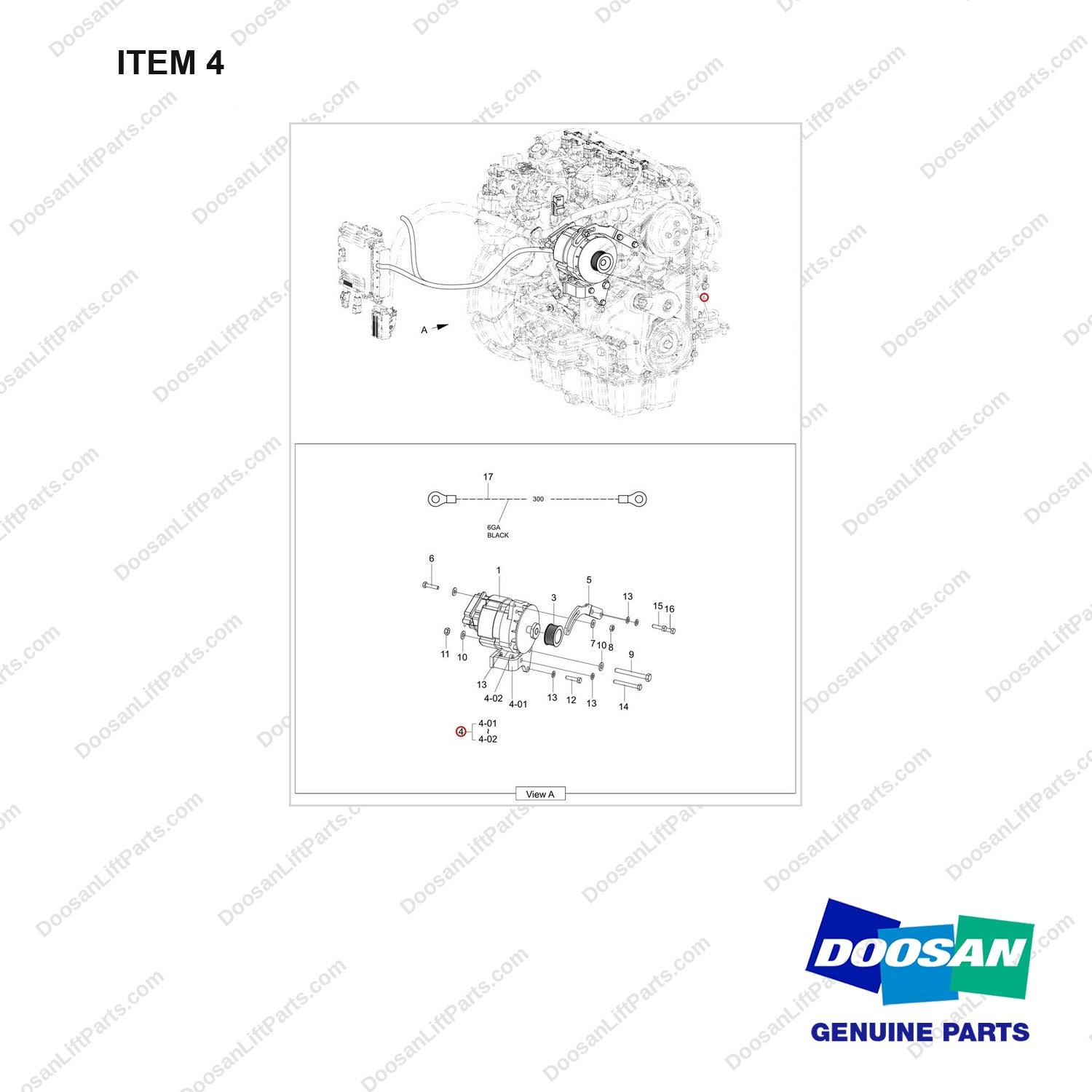 110414-06521 ALTERNATOR GROUP;UL - full parts diagram, item 4 marked - genuine Doosan / Bobcat forklift part