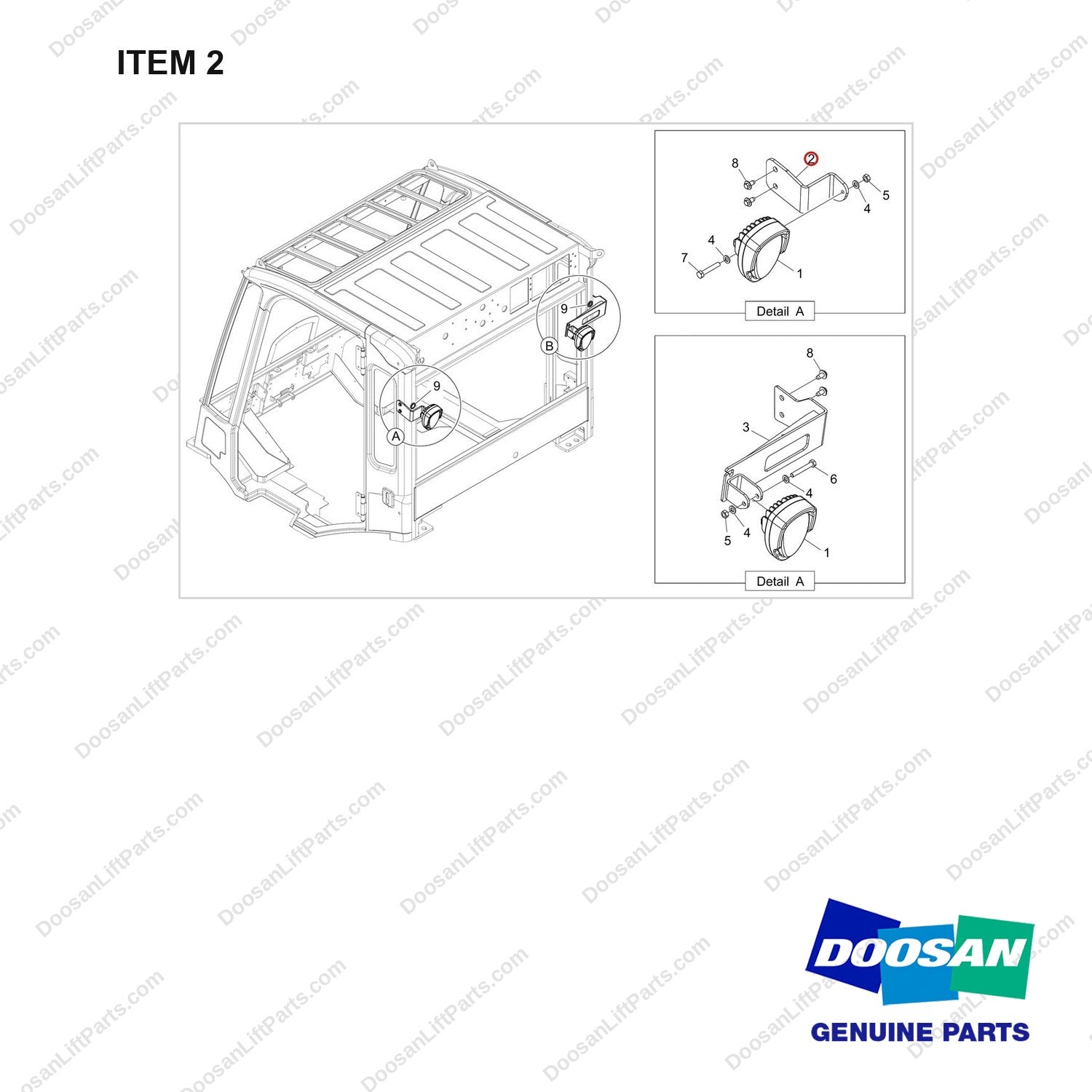 110414-06523 OPTION-TWO REAR LAMP;LED,LPG - full parts diagram, item 2 marked - genuine Doosan / Bobcat forklift part