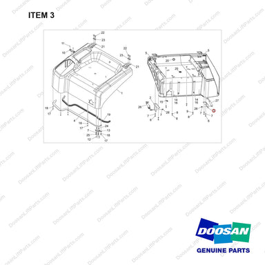 110414-06610 HOOD MODULE;D25S-9 - full parts diagram, item 3 marked - genuine Doosan / Bobcat forklift part