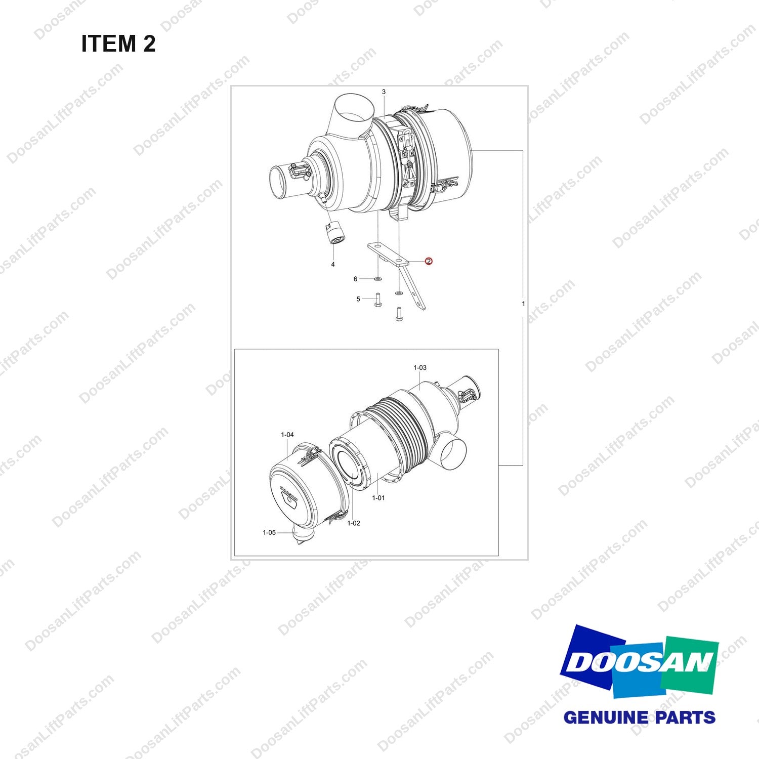 110414-06711 CLEANER ASSY,AIR;D40S-9 - full parts diagram, item 2 marked - genuine Doosan / Bobcat forklift part