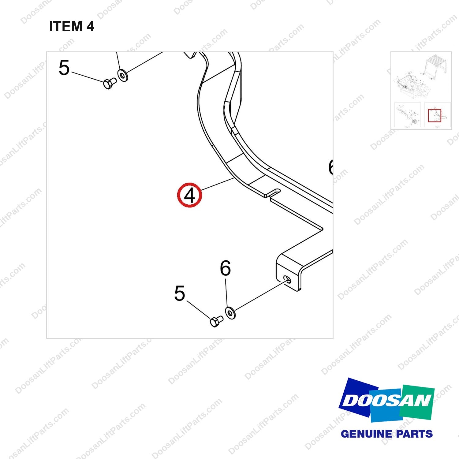 110414-07069 OPC MTG GP;MODULAR CABIN D40S-9 - parts diagram, item 4 shown - genuine Doosan / Bobcat forklift part