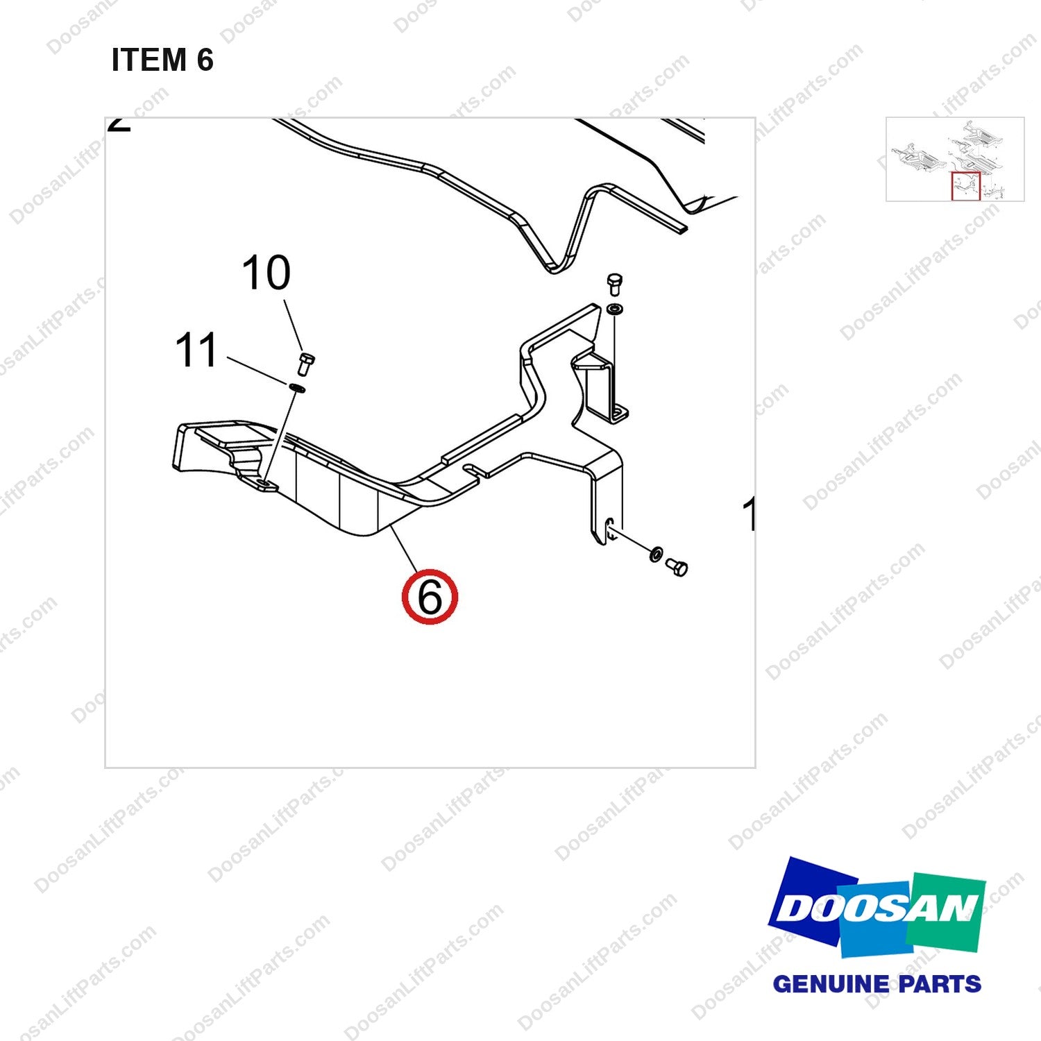 110414-07294 FLOOR PLATE GP;OVHG D25S-9 - parts diagram, item 6 shown - genuine Doosan / Bobcat forklift part