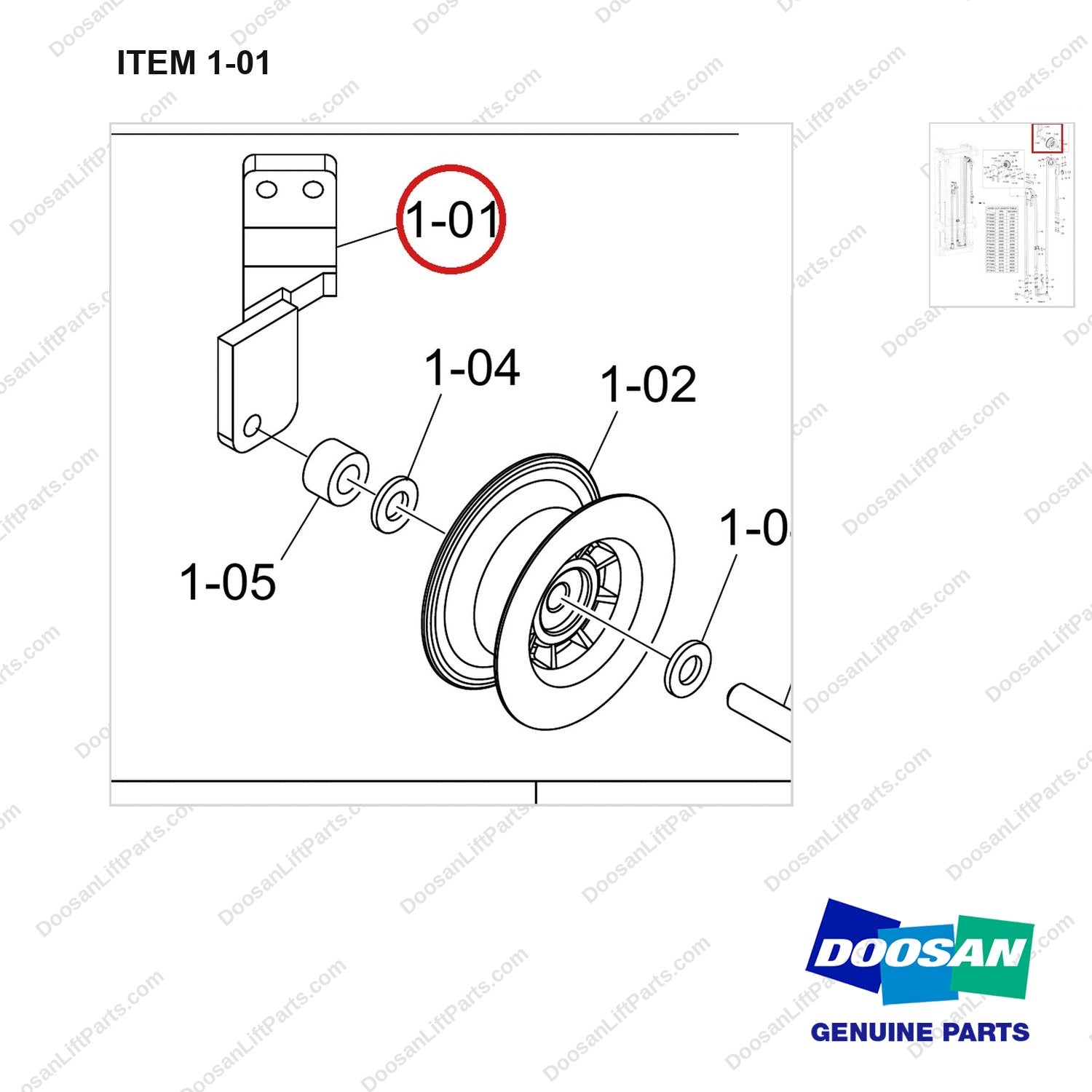 110414-07322 3WAY,FFT,HOOK S/S - parts diagram, item 1-01 shown - genuine Doosan / Bobcat forklift part