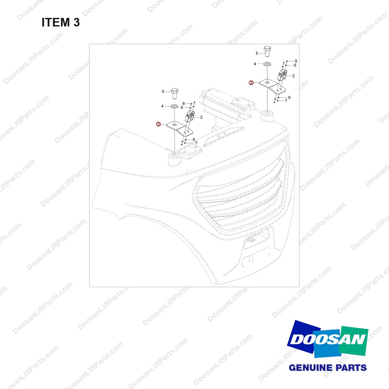 110414-07398 REAR DETECTOR GP;D35S-9, LINE GP - full parts diagram, item 3 marked - genuine Doosan / Bobcat forklift part
