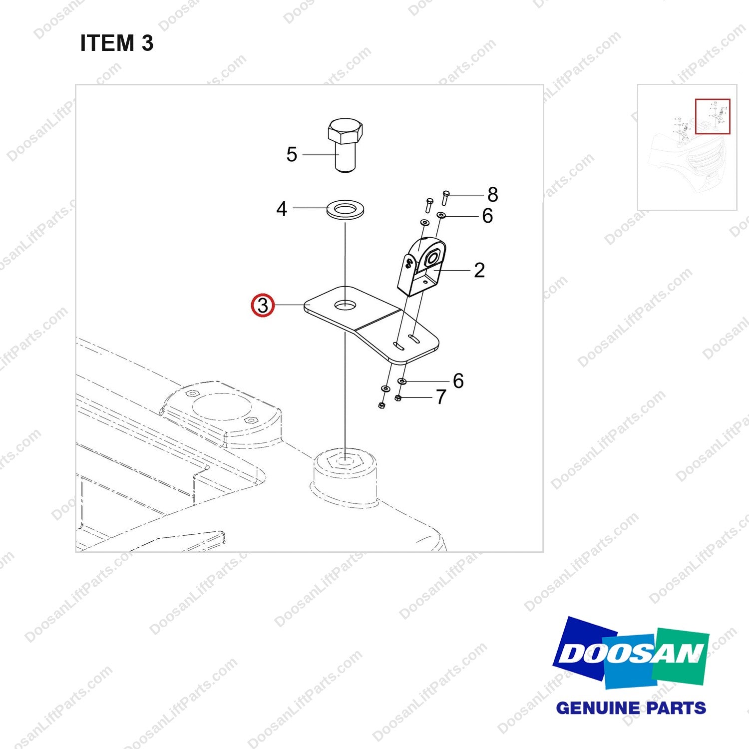 110414-07398 REAR DETECTOR GP;D35S-9, LINE GP - parts diagram, item 3 shown - genuine Doosan / Bobcat forklift part