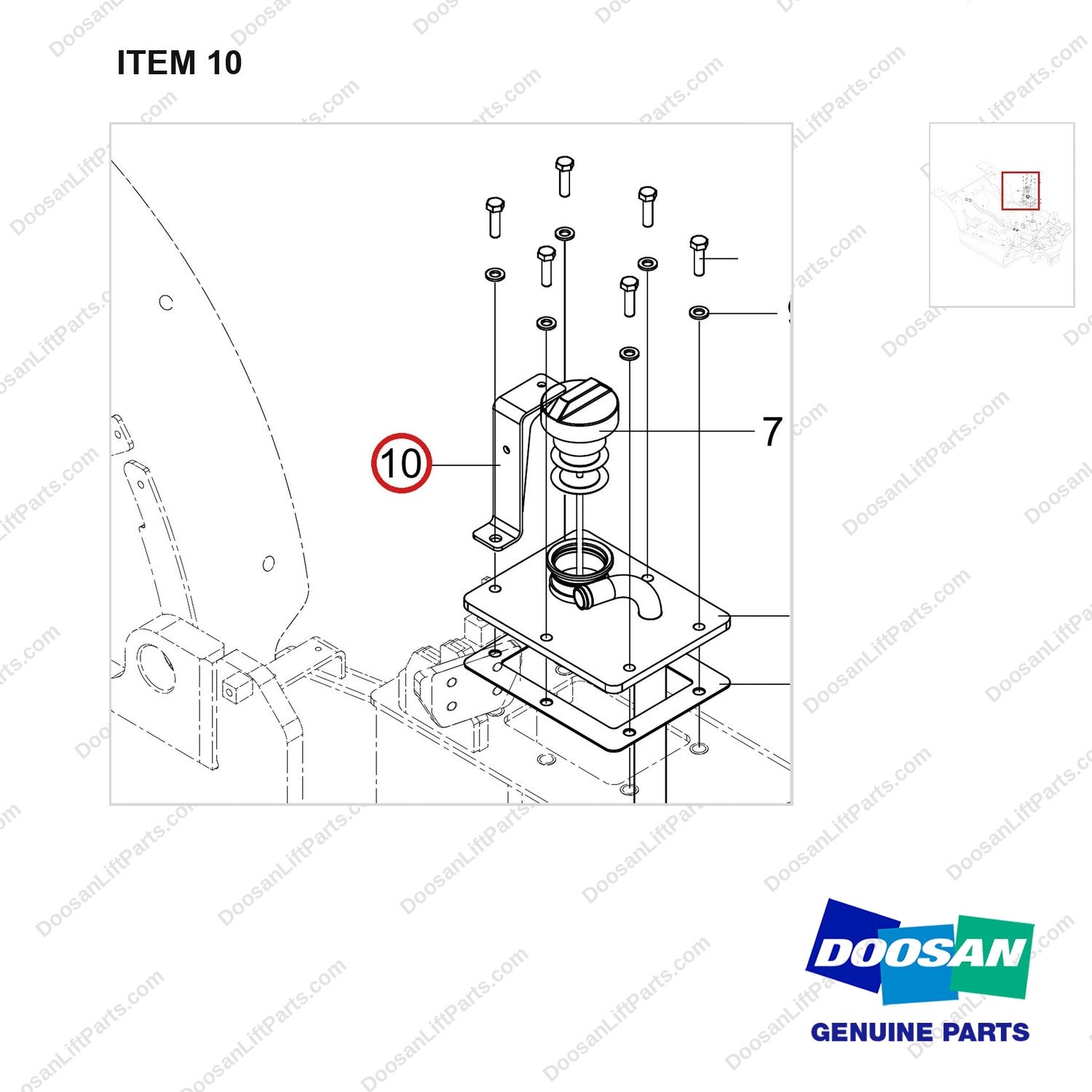 110414-07926 MAST OPERATING LINE;SUB - parts diagram, item 10 shown - genuine Doosan / Bobcat forklift part