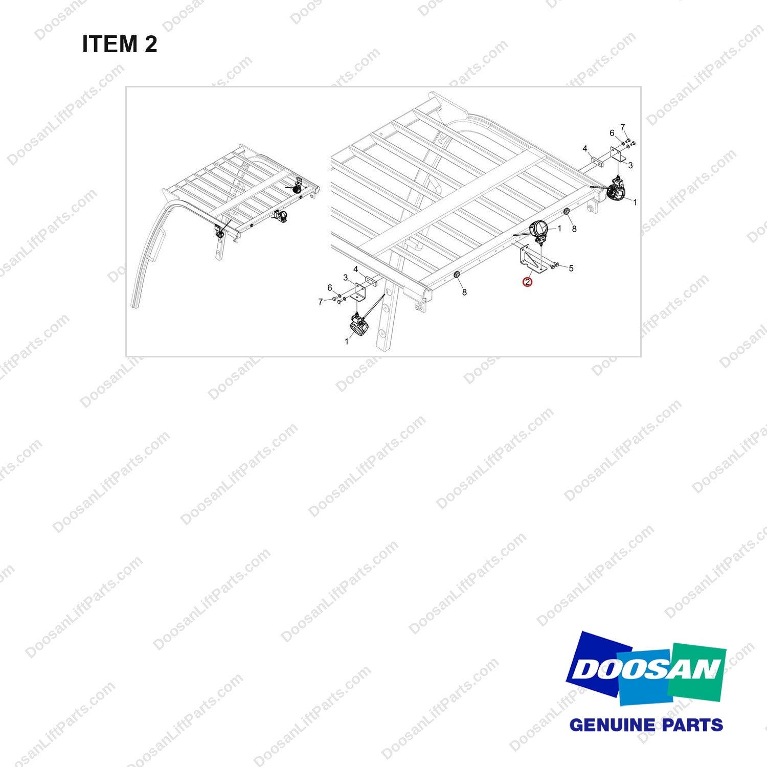 110414-08186 OPTION-FENCE LIGHT;RED,OHG,SIDE&REAR - full parts diagram, item 2 marked - genuine Doosan / Bobcat forklift part