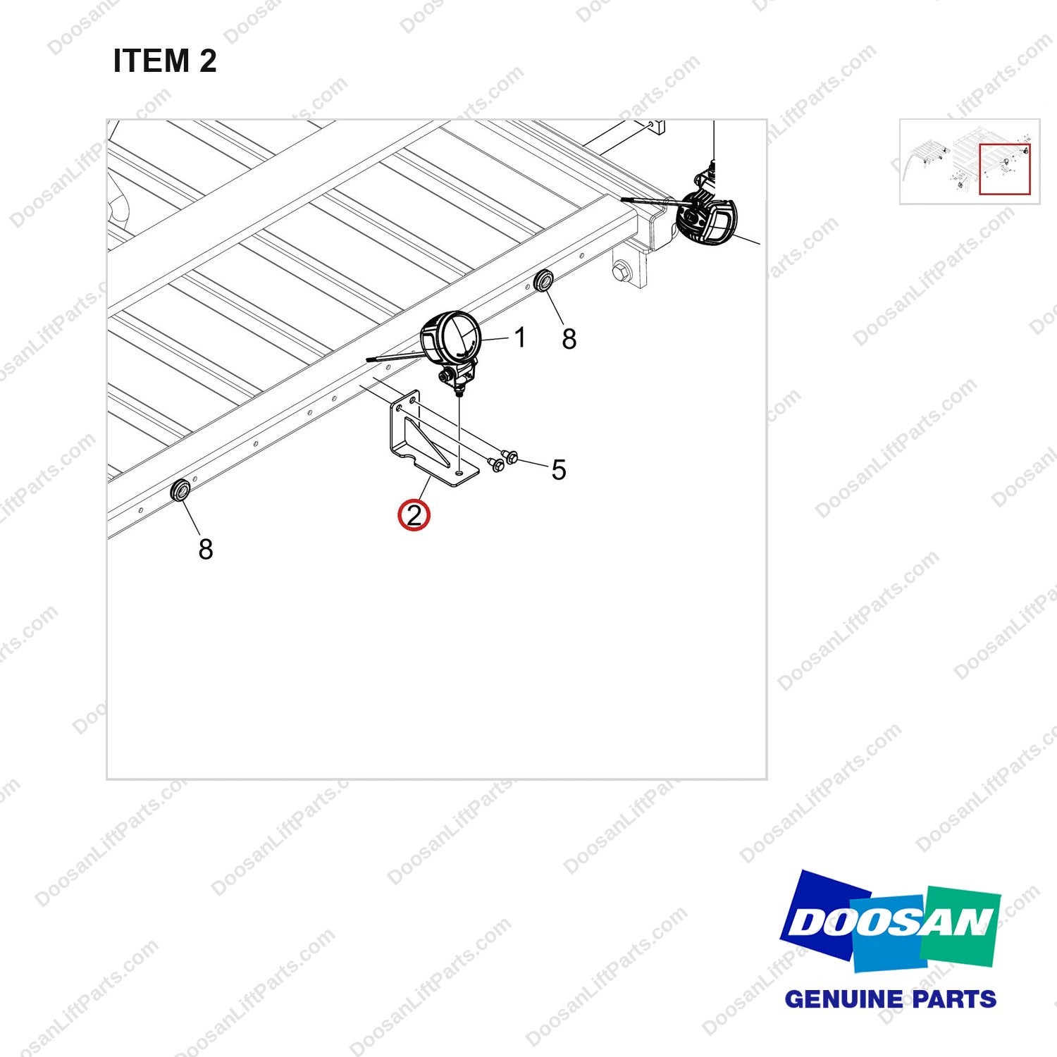 110414-08186 OPTION-FENCE LIGHT;RED,OHG,SIDE&REAR - parts diagram, item 2 shown - genuine Doosan / Bobcat forklift part