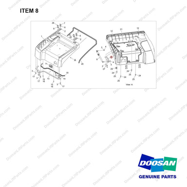 110414-08739 HOOD GROUP - full parts diagram, item 8 marked - genuine Doosan / Bobcat forklift part