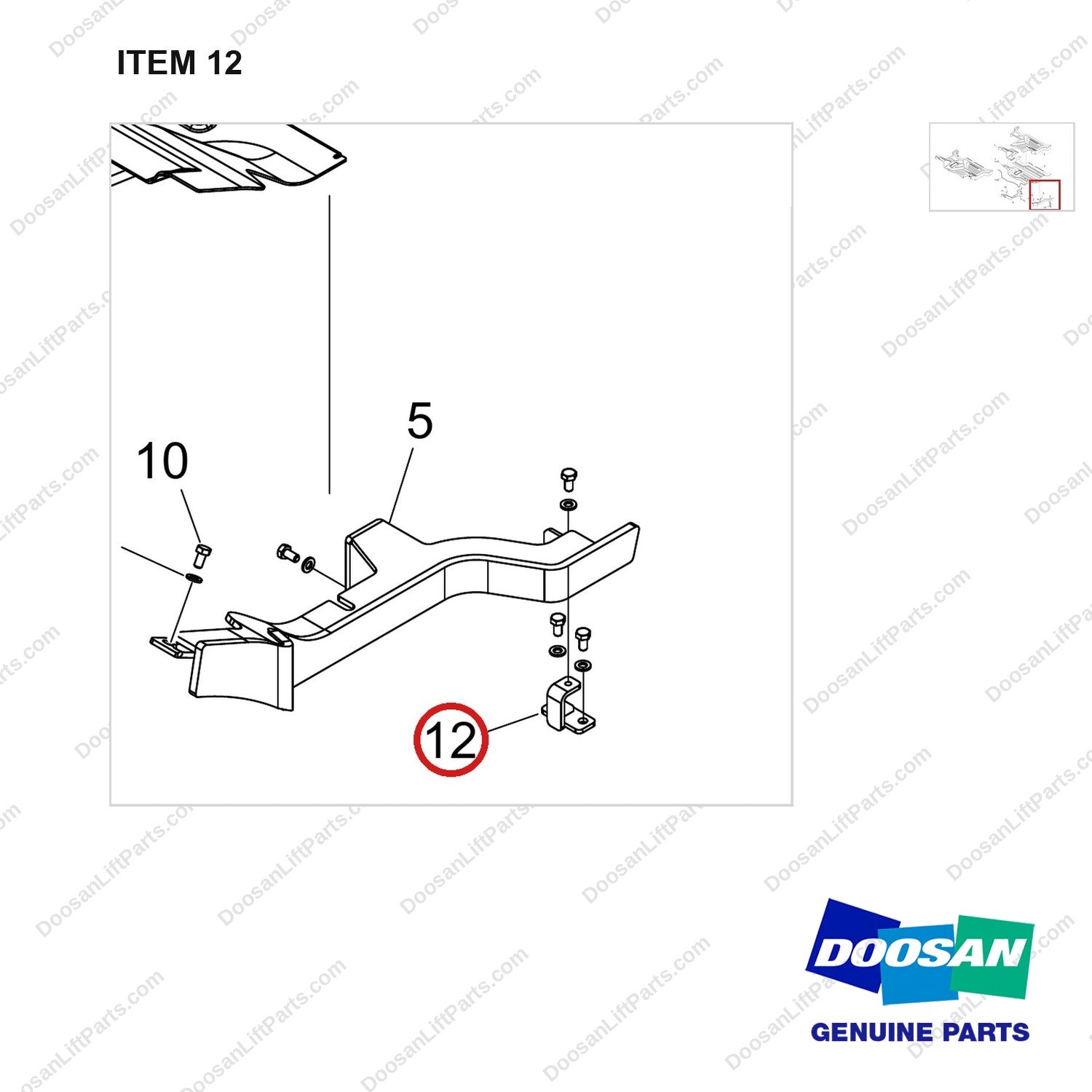 110414-08808 FLOOR PLATE GP;OVHG D25S-9 - parts diagram, item 12 shown - genuine Doosan / Bobcat forklift part