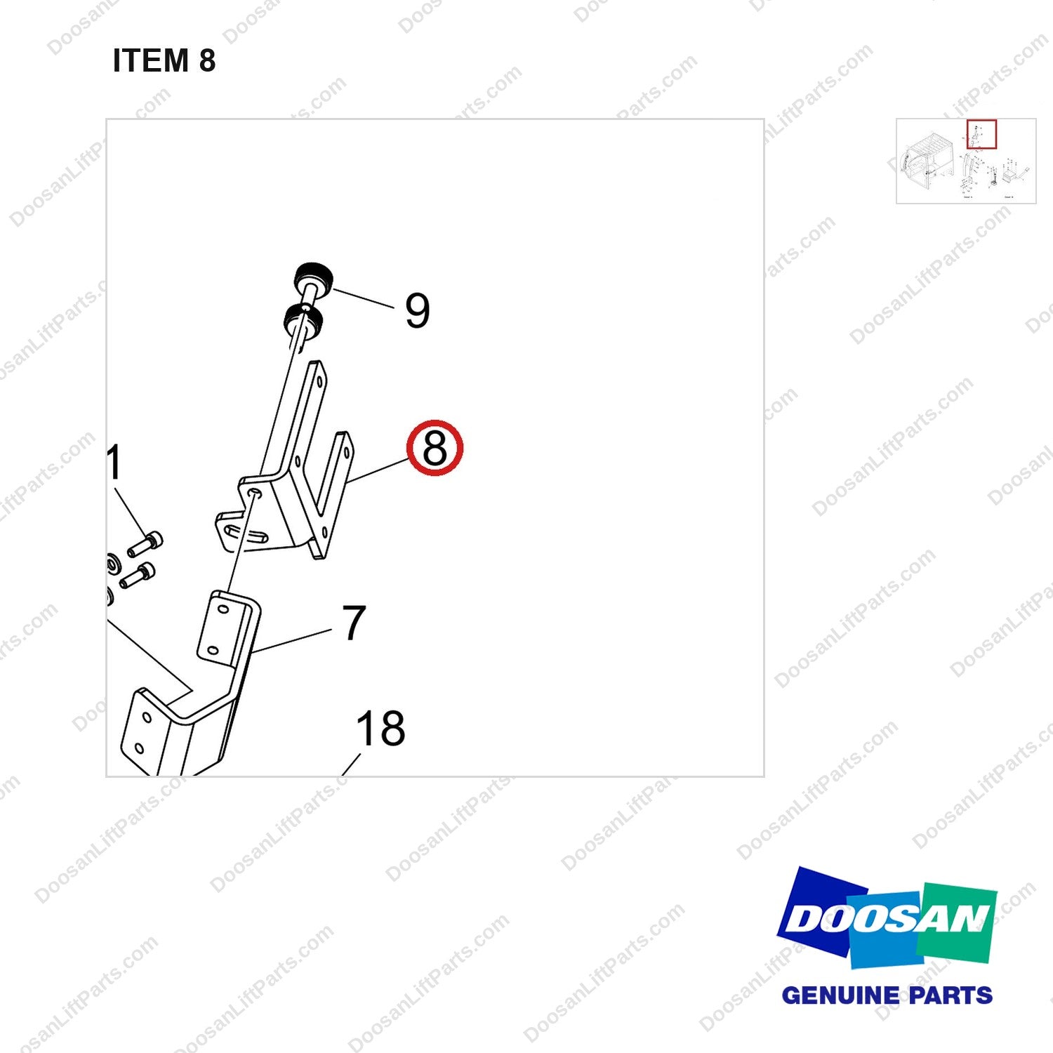 110414-08962 CROWN INFO LINK READY;OVHG - parts diagram, item 8 shown - genuine Doosan / Bobcat forklift part