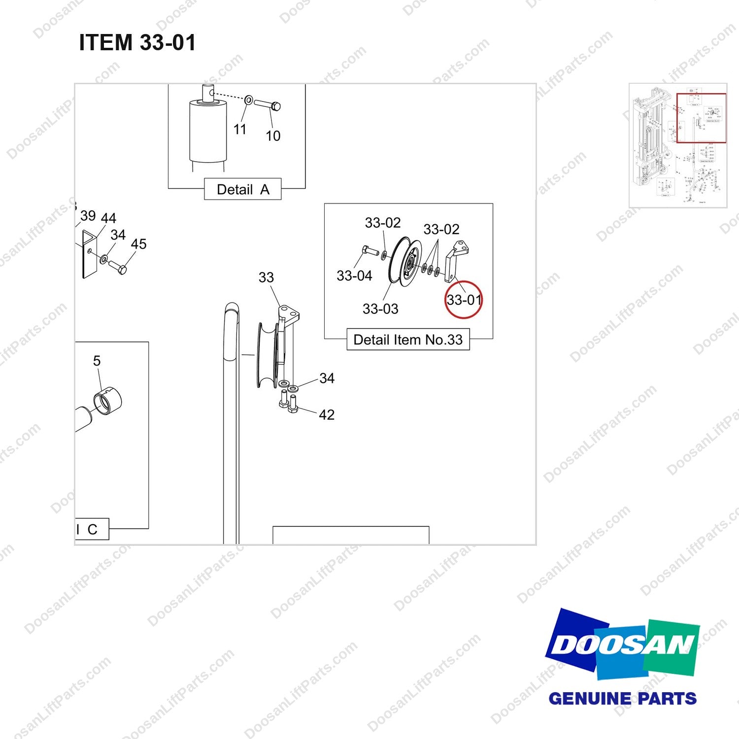 110414-09211 MOUNT GROUP;LIFT,FFT - parts diagram, item 33-01 shown - genuine Doosan / Bobcat forklift part