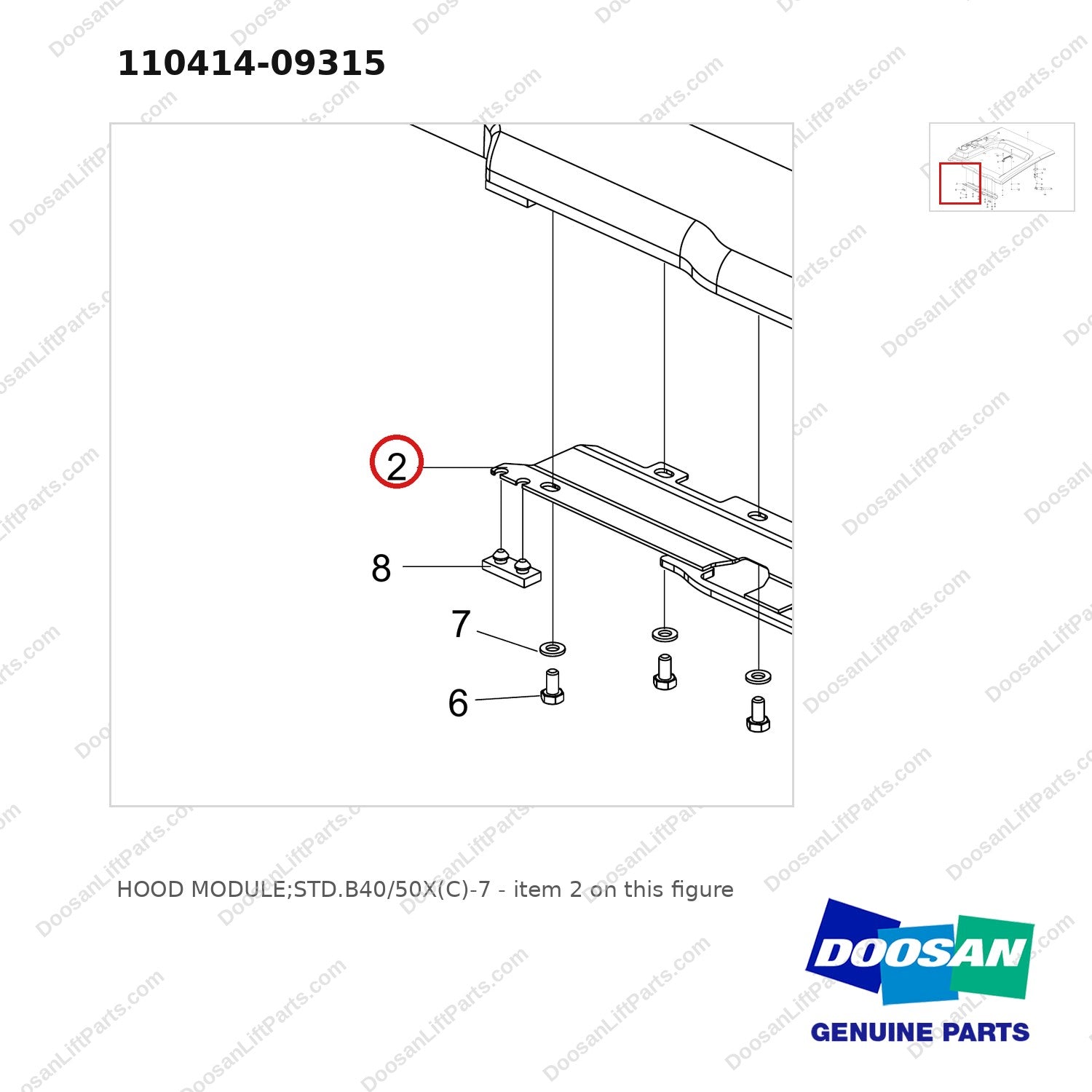 110414-09315 HOOD MODULE;STD.B40/50X(C)-7 - parts diagram, item 2 shown - genuine Doosan / Bobcat forklift part