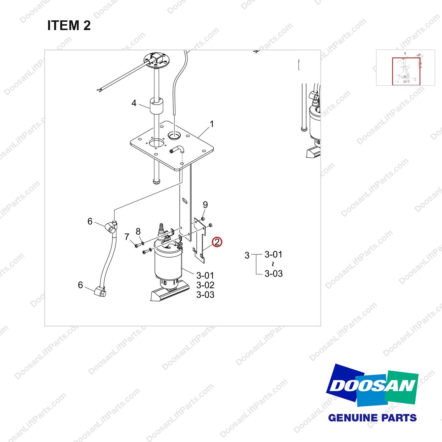110414-09425 SENSOR ASSY,FUEL;COVER,G25E-7 - parts diagram, item 2 shown - genuine Doosan / Bobcat forklift part
