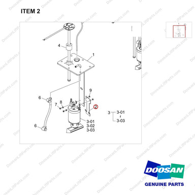 110414-09425 SENSOR ASSY,FUEL;COVER,G25E-7 - parts diagram, item 2 shown - genuine Doosan / Bobcat forklift part