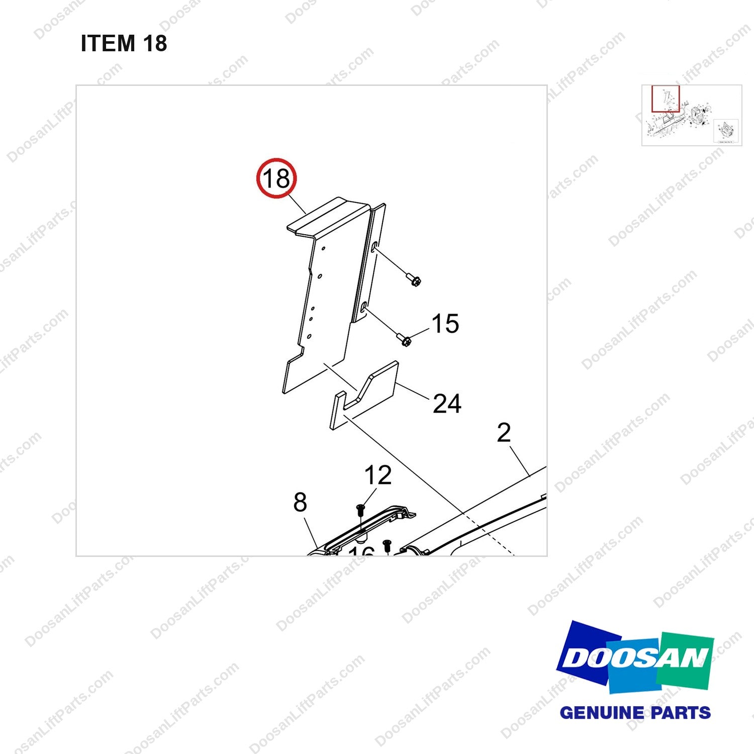 110414-09652 CONSOLE COVER;WITH HEATER - parts diagram, item 18 shown - genuine Doosan / Bobcat forklift part