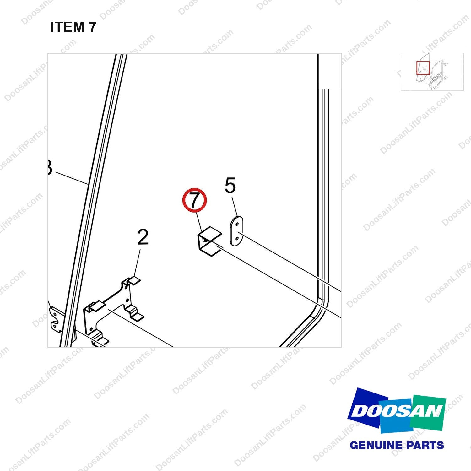 110414-09738 DOOR ASSY,SIDE;LH - parts diagram, item 7 shown - genuine Doosan / Bobcat forklift part
